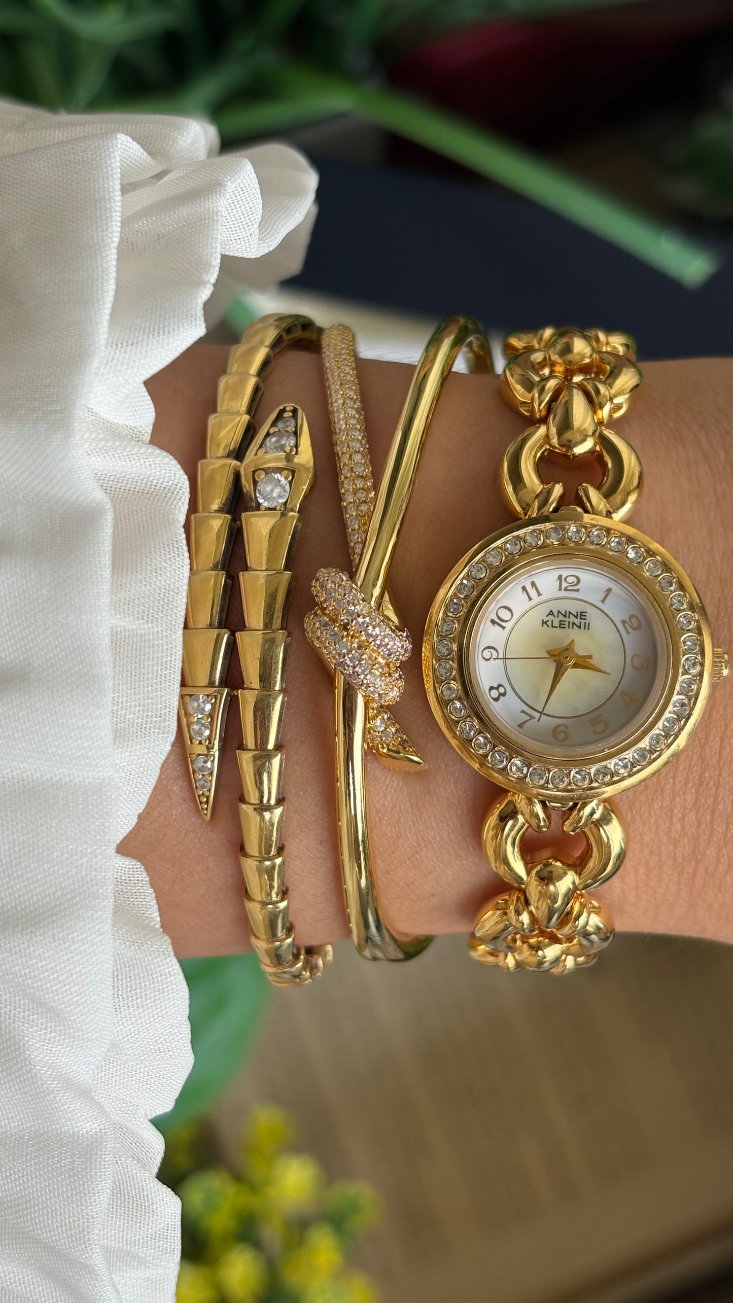 Vintage Anne Klein II Interchangeable Bezel Set Watch in Gold Tone and Two Leather Straps