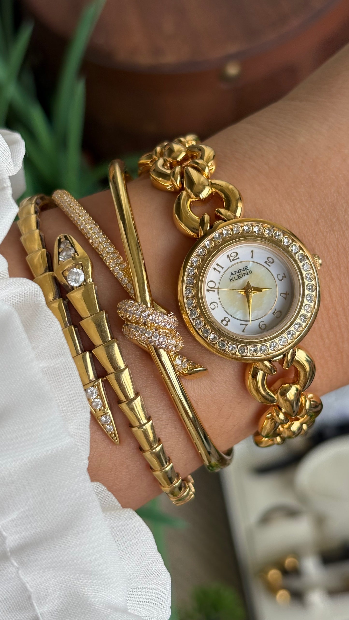 Vintage Anne Klein II Interchangeable Bezel Set Watch in Gold Tone and Two Leather Straps