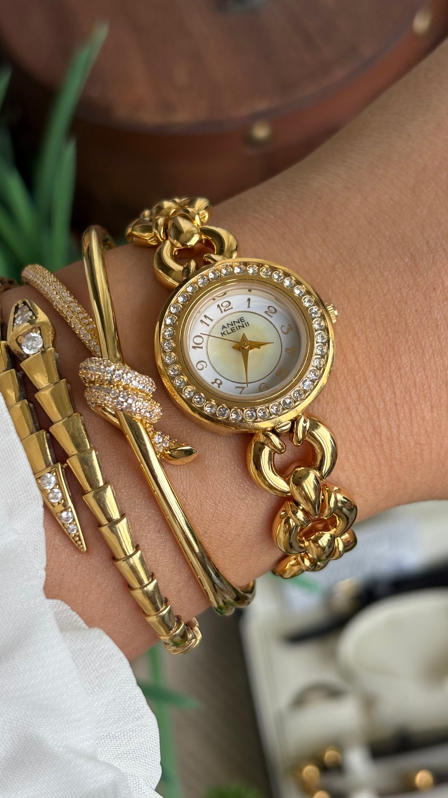 Vintage Anne Klein II Interchangeable Bezel Set Watch in Gold Tone and Two Leather Straps
