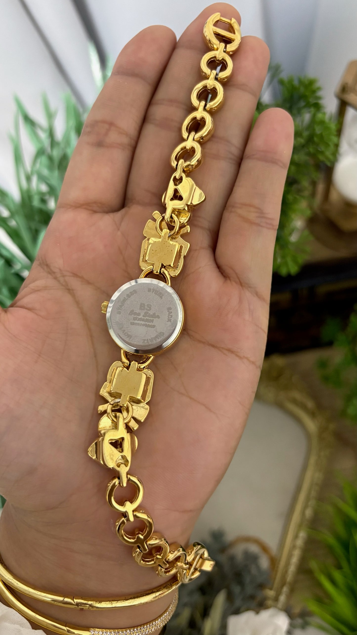 Vintage BS Bee Sister Gold Watch with Blue and Clear Stones Quartz