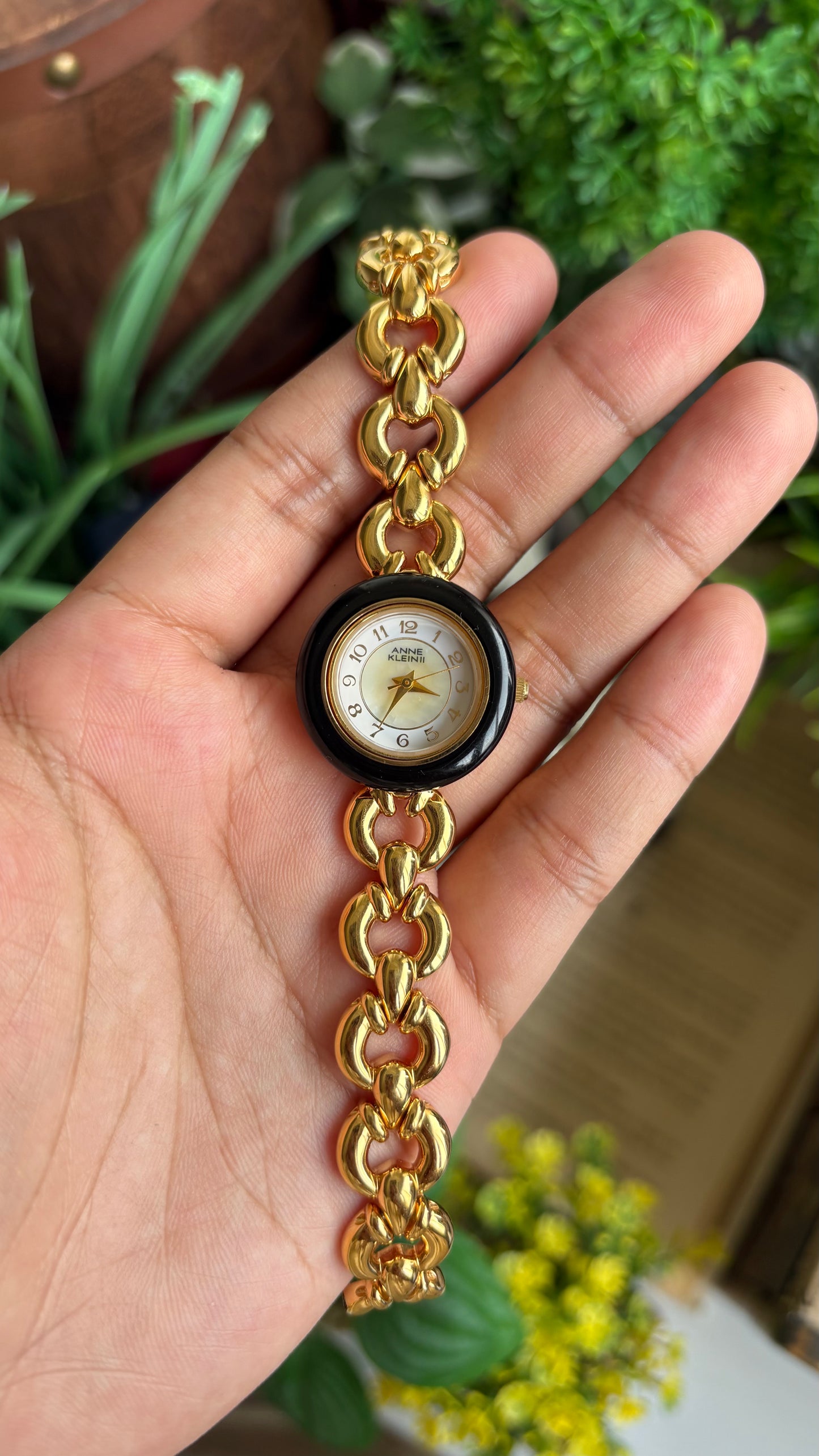 Vintage Anne Klein II Interchangeable Bezel Set Watch in Gold Tone and Two Leather Straps