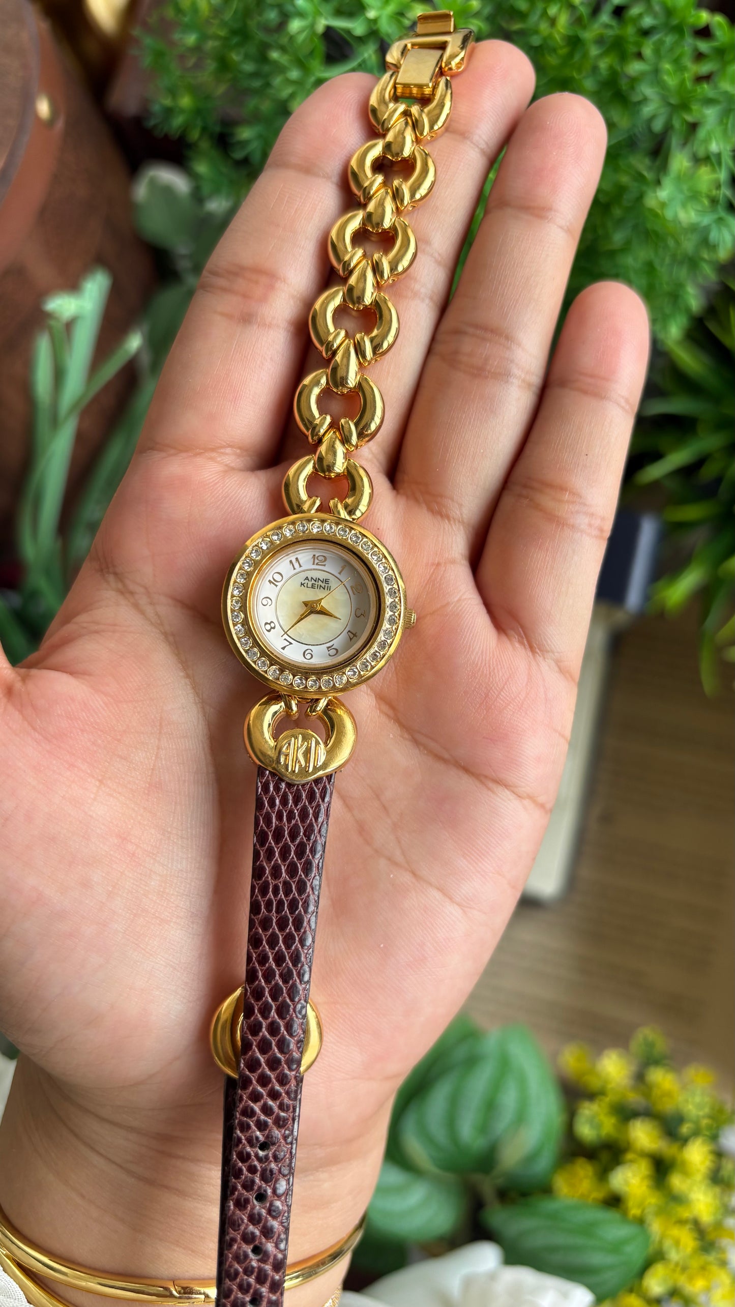 Vintage Anne Klein II Interchangeable Bezel Set Watch in Gold Tone and Two Leather Straps