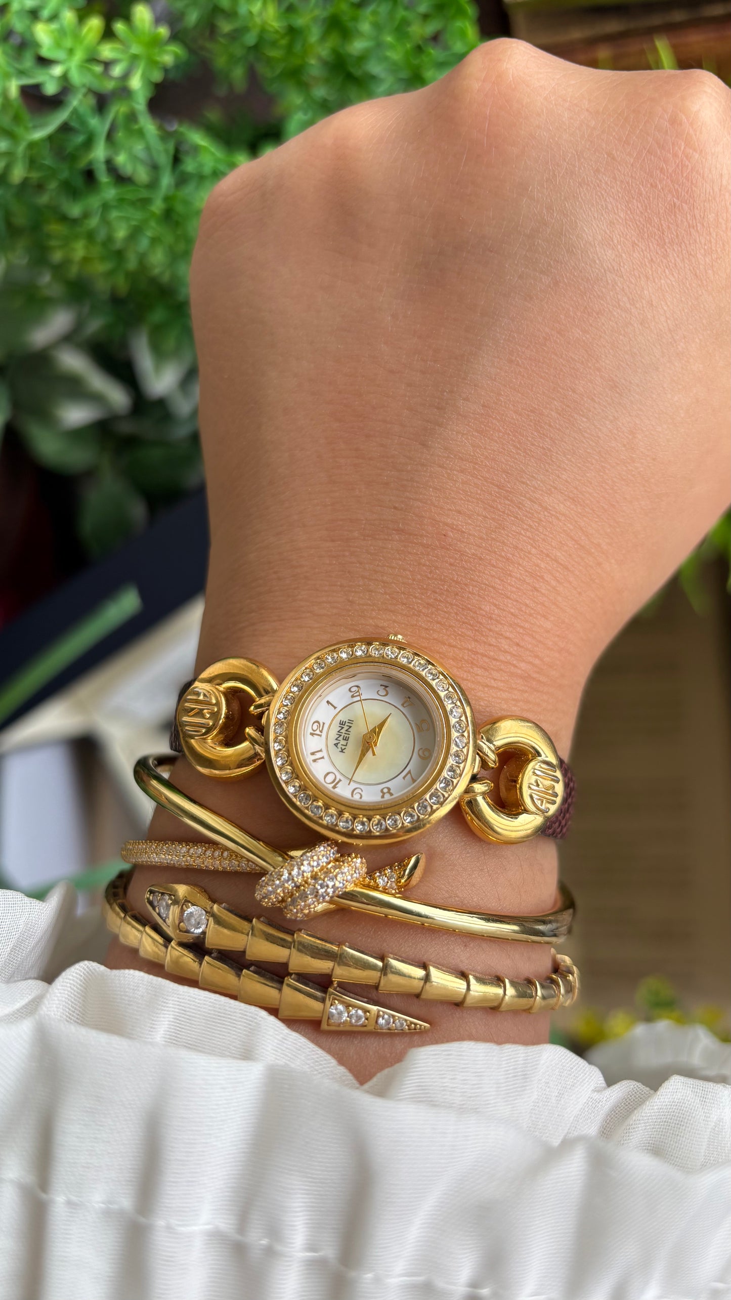 Vintage Anne Klein II Interchangeable Bezel Set Watch in Gold Tone and Two Leather Straps