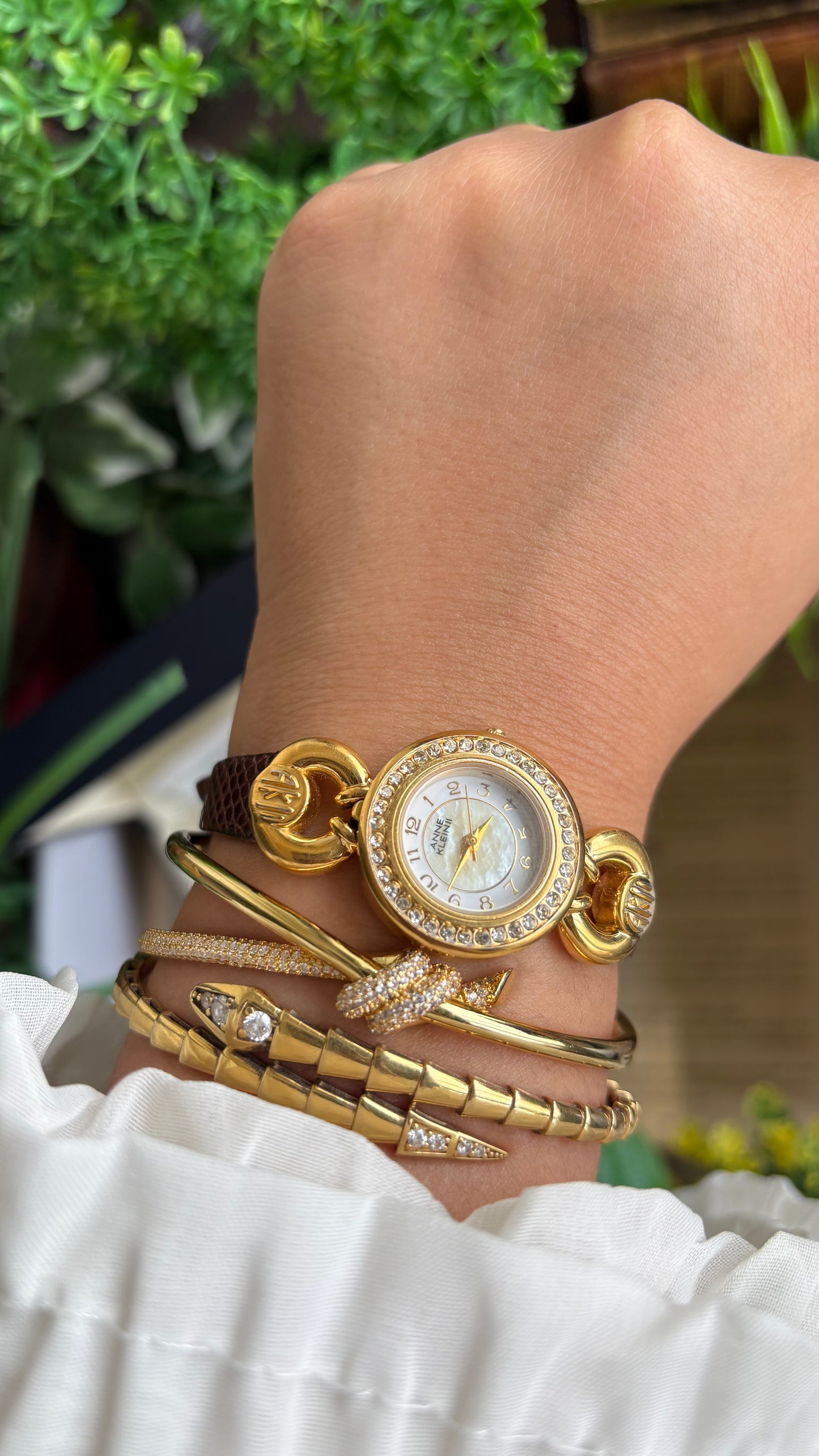Vintage Anne Klein II Interchangeable Bezel Set Watch in Gold Tone and Two Leather Straps