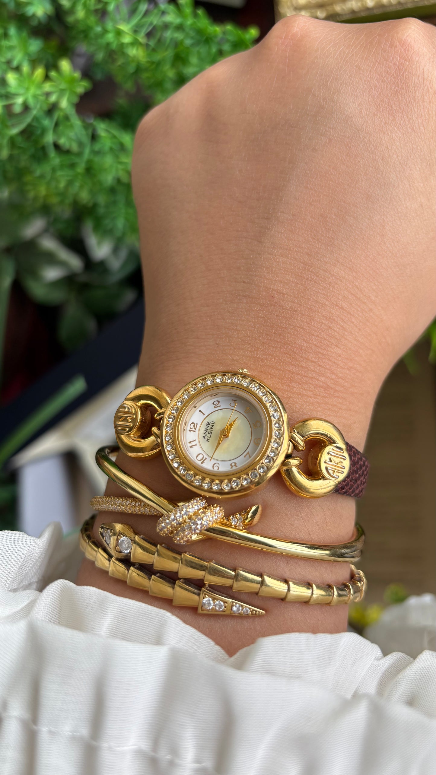 Vintage Anne Klein II Interchangeable Bezel Set Watch in Gold Tone and Two Leather Straps