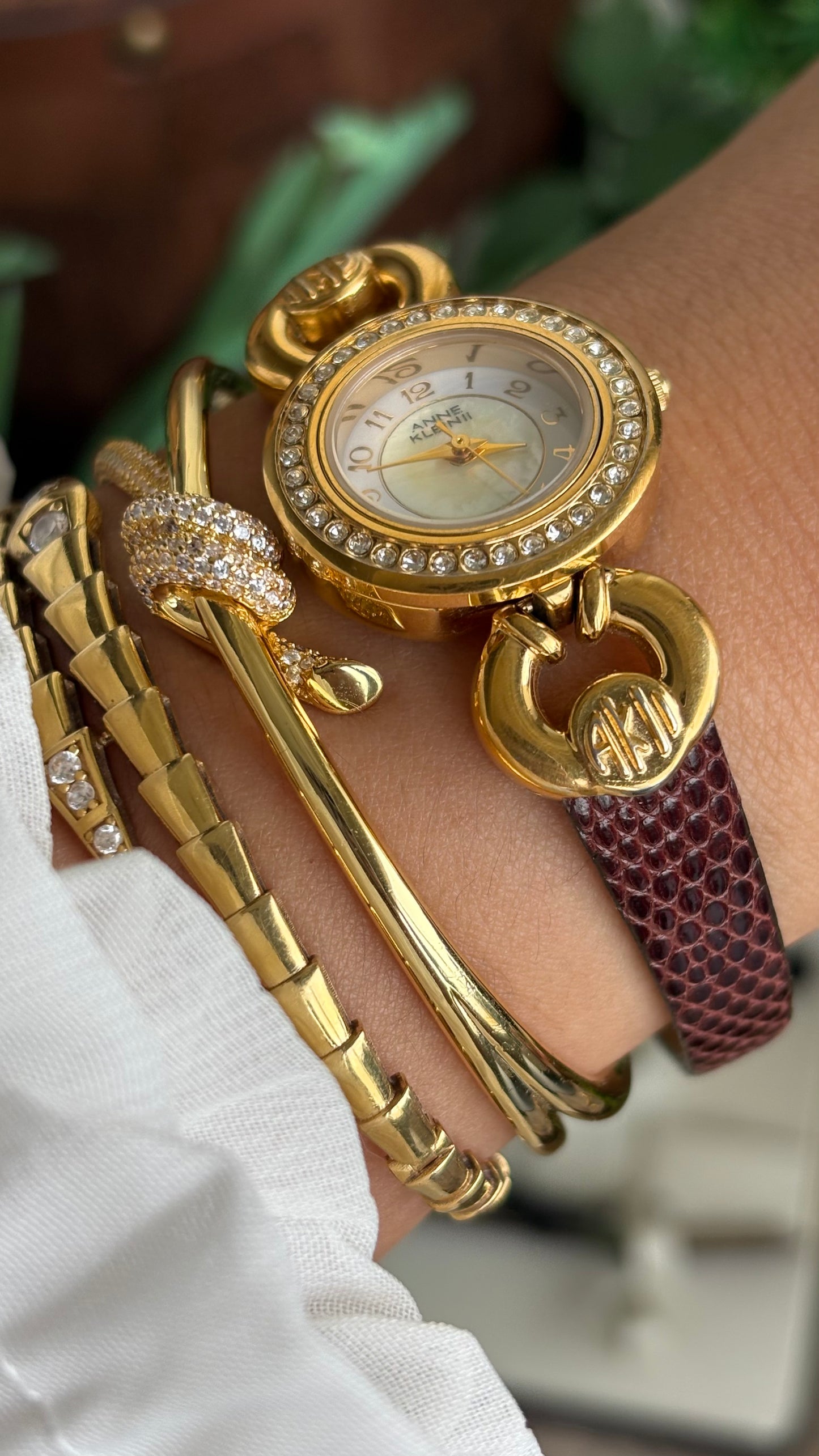 Vintage Anne Klein II Interchangeable Bezel Set Watch in Gold Tone and Two Leather Straps