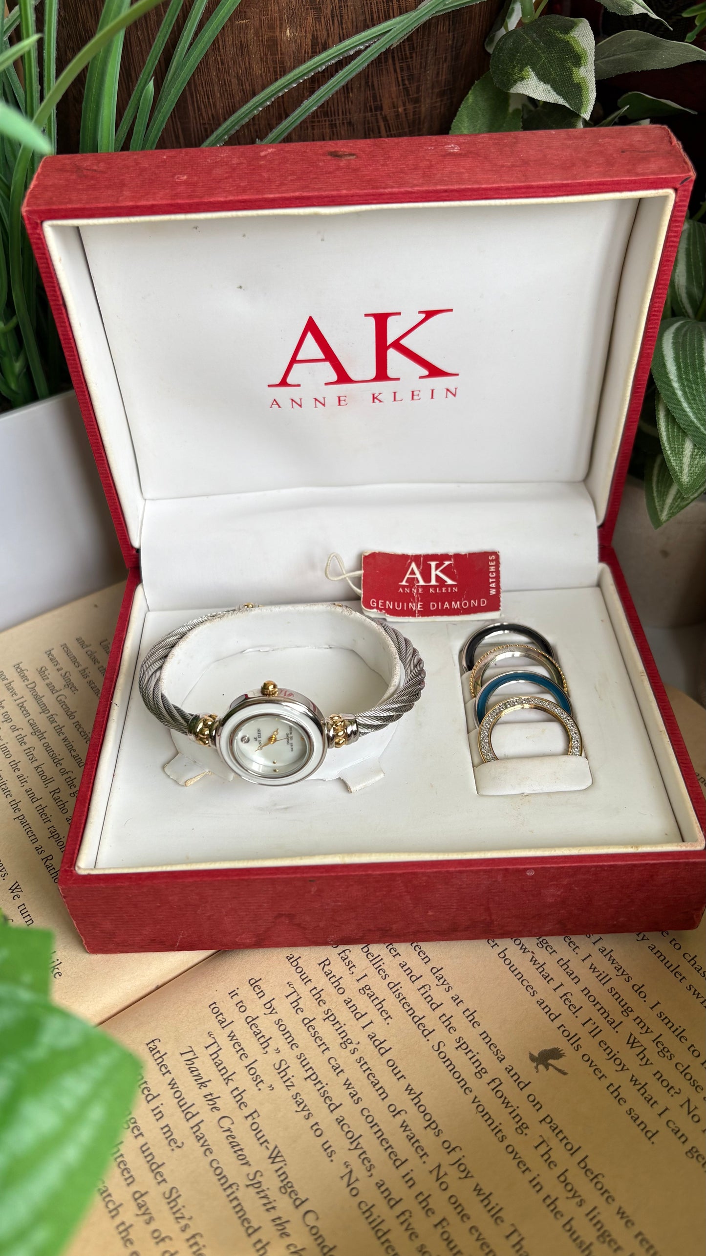 Vintage Anne Klein Interchangeable Bezel Set Watch in Silver Tone Charriol Style