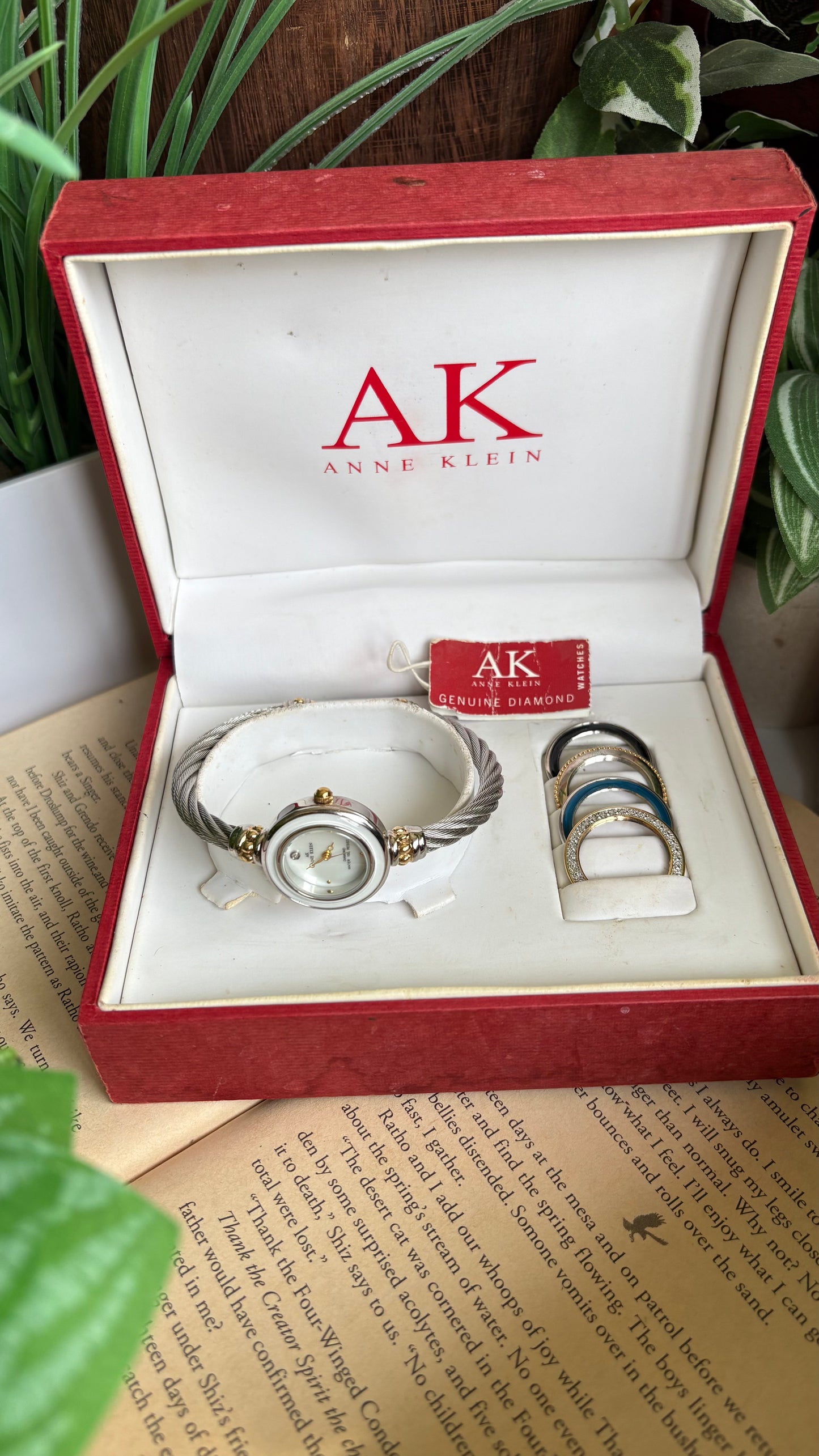 Vintage Anne Klein Interchangeable Bezel Set Watch in Silver Tone Charriol Style