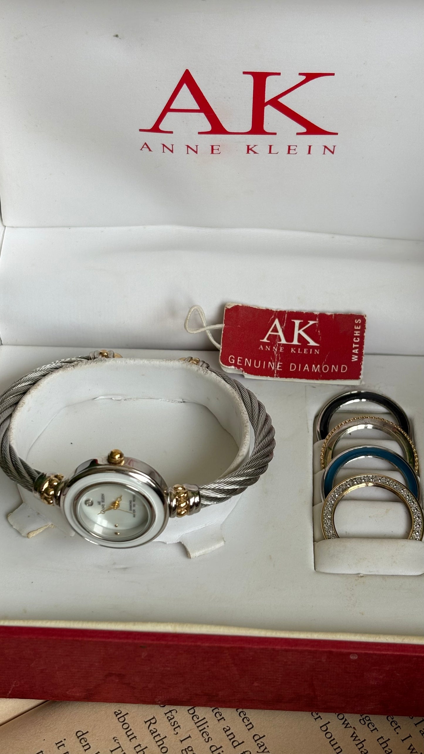 Vintage Anne Klein Interchangeable Bezel Set Watch in Silver Tone Charriol Style