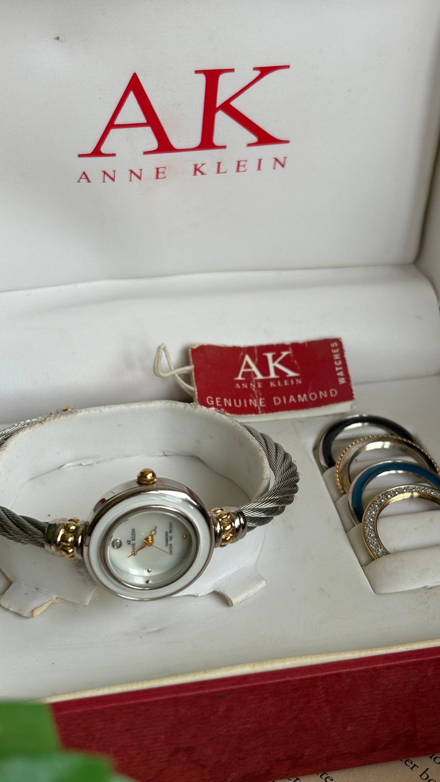 Vintage Anne Klein Interchangeable Bezel Set Watch in Silver Tone Charriol Style
