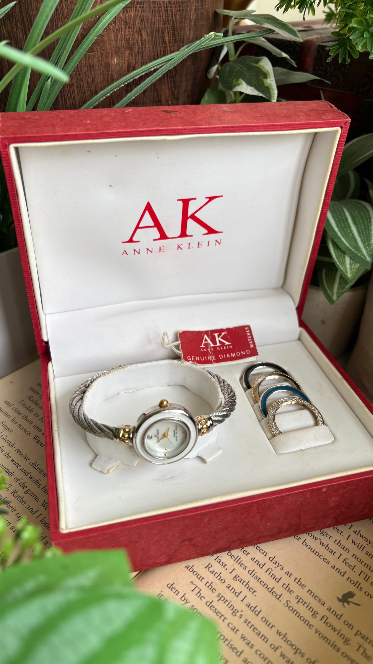 Vintage Anne Klein Interchangeable Bezel Set Watch in Silver Tone Charriol Style