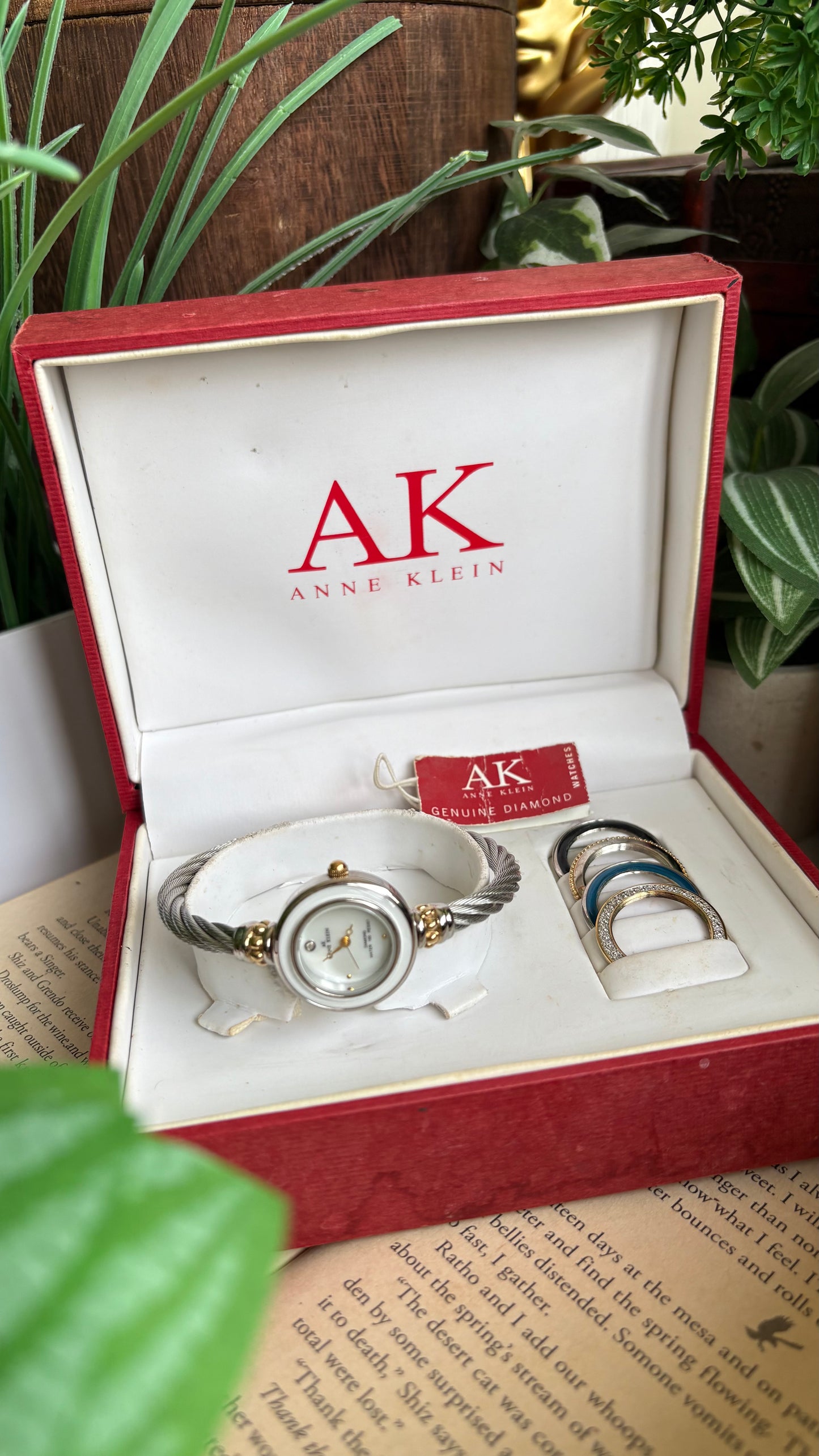 Vintage Anne Klein Interchangeable Bezel Set Watch in Silver Tone Charriol Style