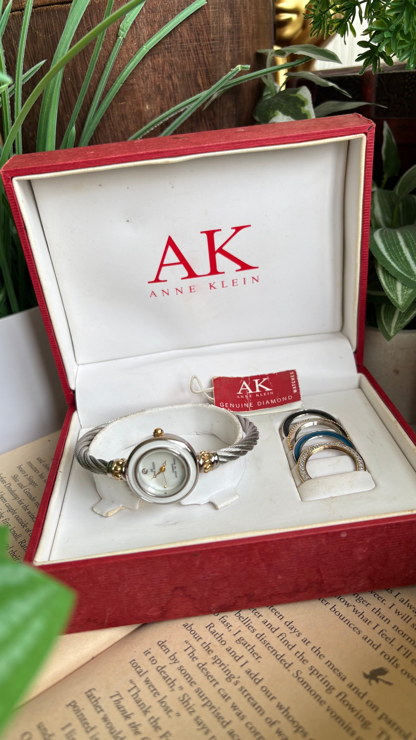 Vintage Anne Klein Interchangeable Bezel Set Watch in Silver Tone Charriol Style