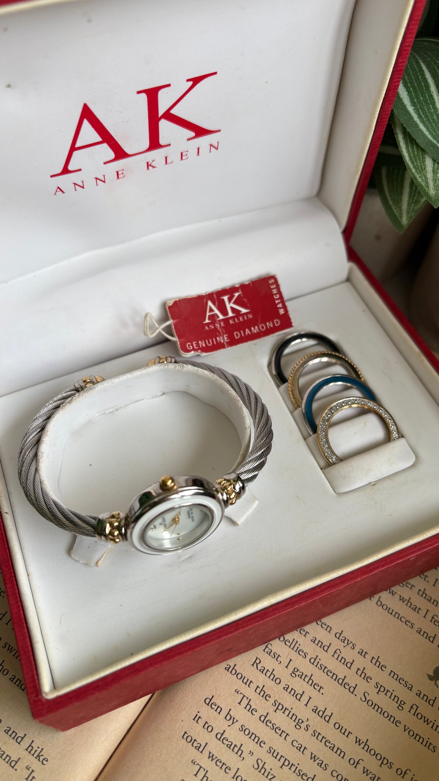 Vintage Anne Klein Interchangeable Bezel Set Watch in Silver Tone Charriol Style