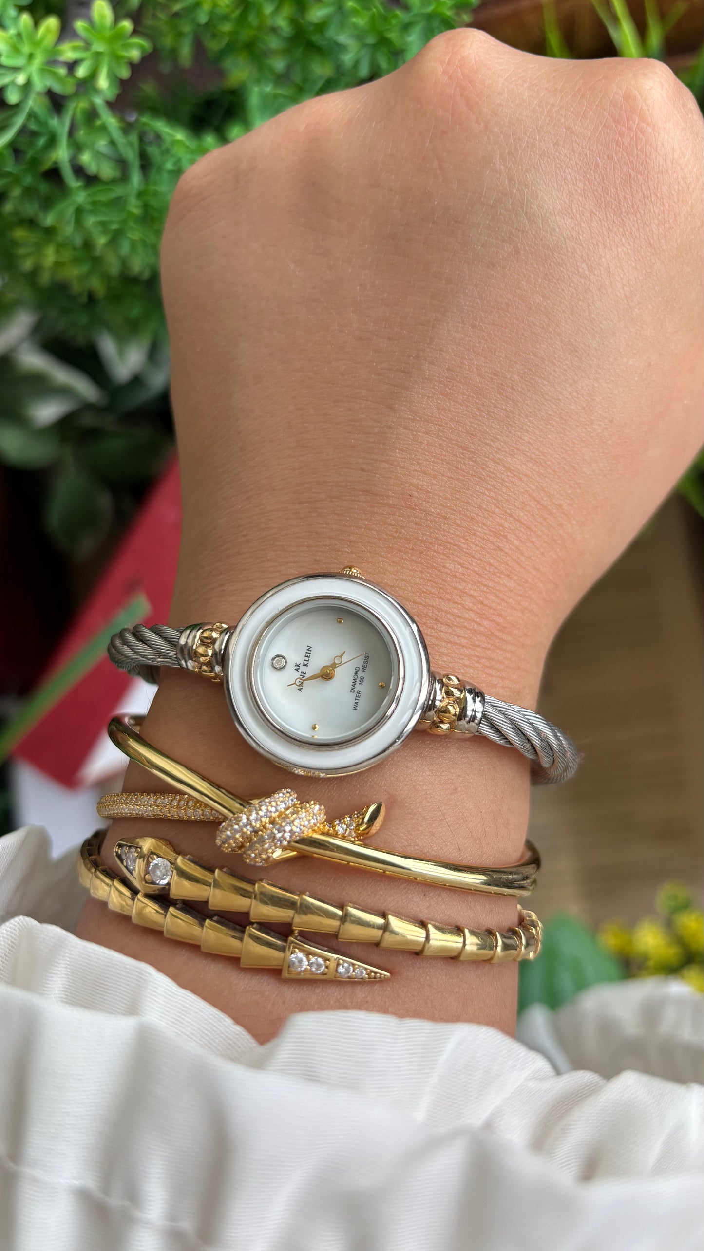 Vintage Anne Klein Interchangeable Bezel Set Watch in Silver Tone Charriol Style