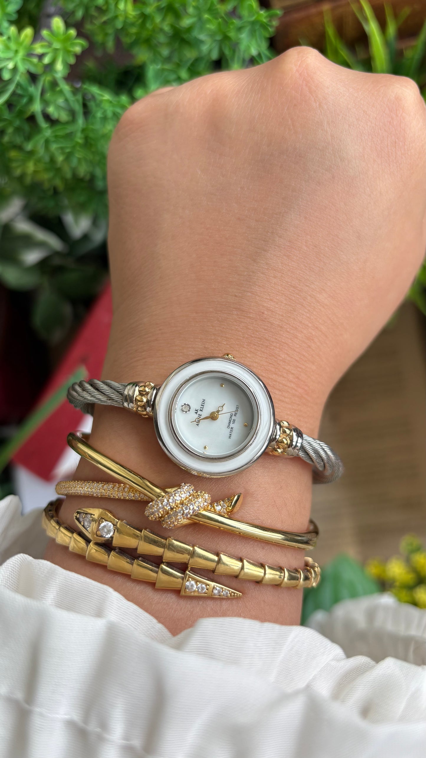 Vintage Anne Klein Interchangeable Bezel Set Watch in Silver Tone Charriol Style