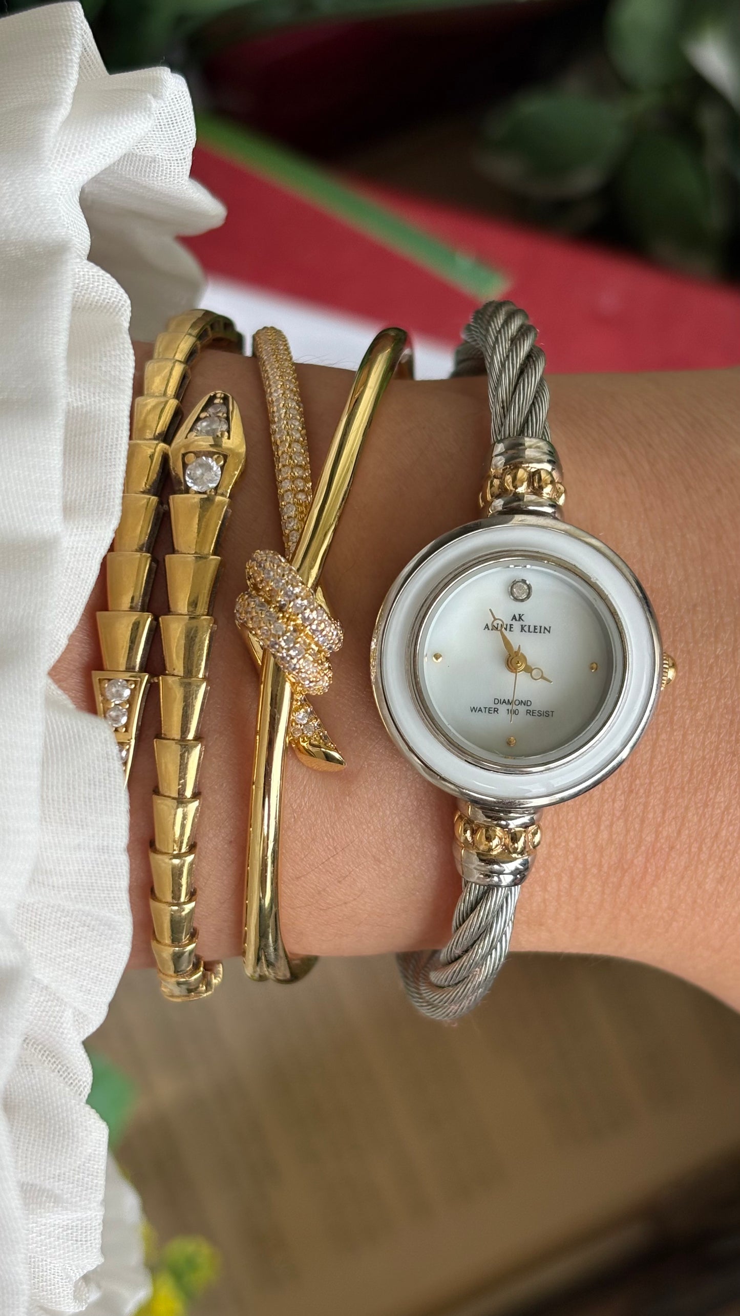 Vintage Anne Klein Interchangeable Bezel Set Watch in Silver Tone Charriol Style