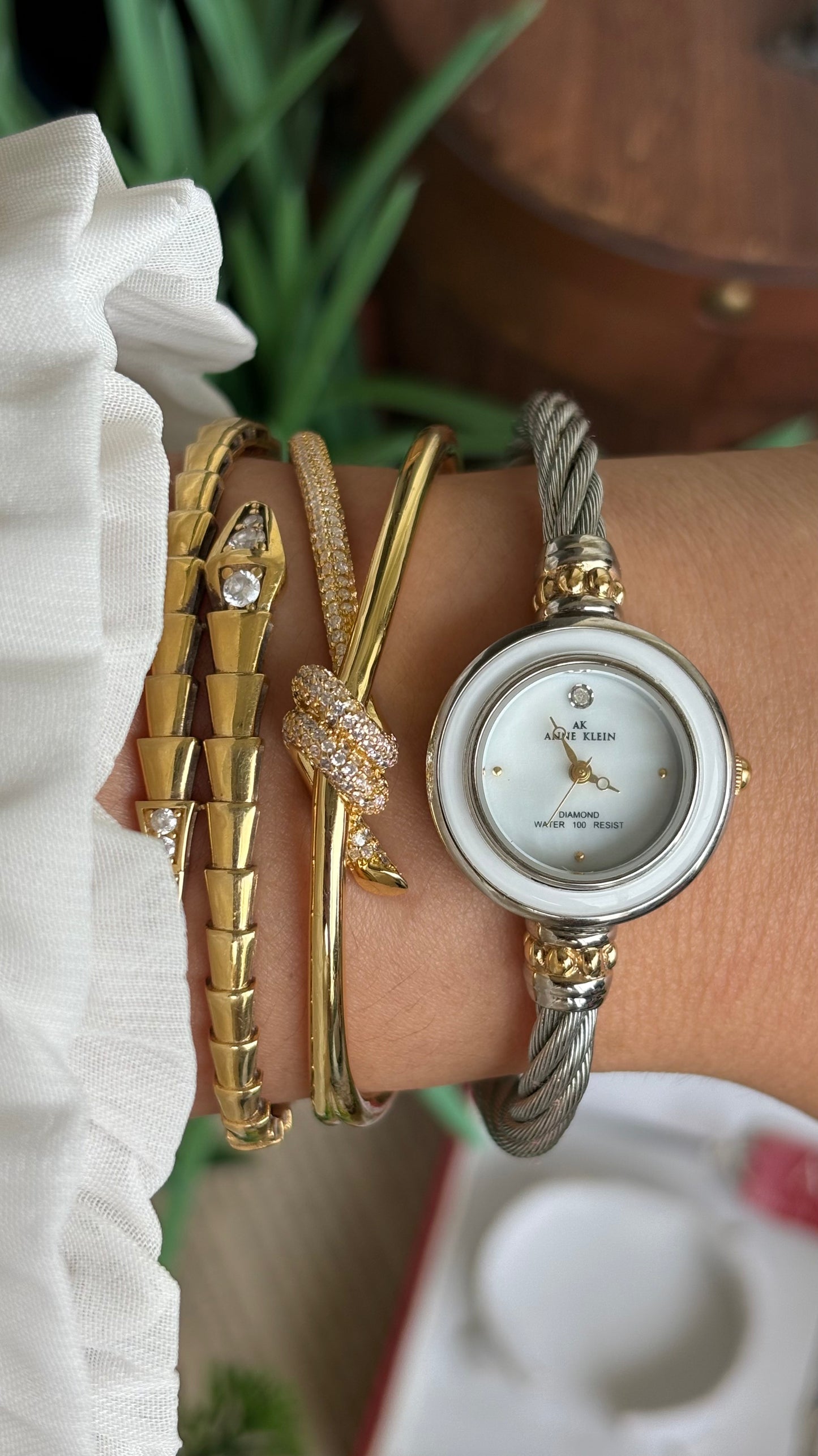 Vintage Anne Klein Interchangeable Bezel Set Watch in Silver Tone Charriol Style