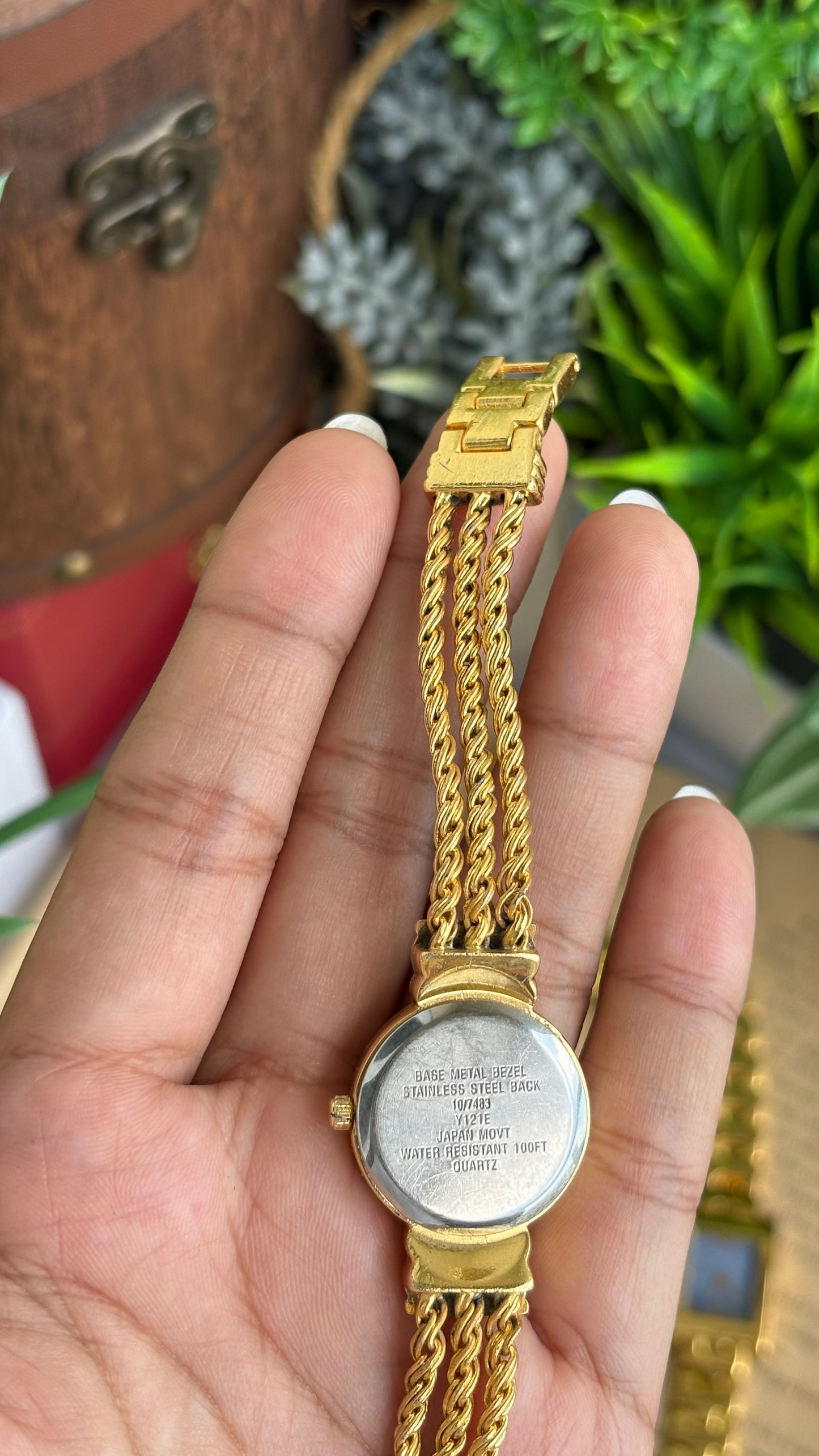 Extremely Rare Vintage Anne Klein Watch in Gold Tone with Genuine Diamond Mother of Pearl Dial