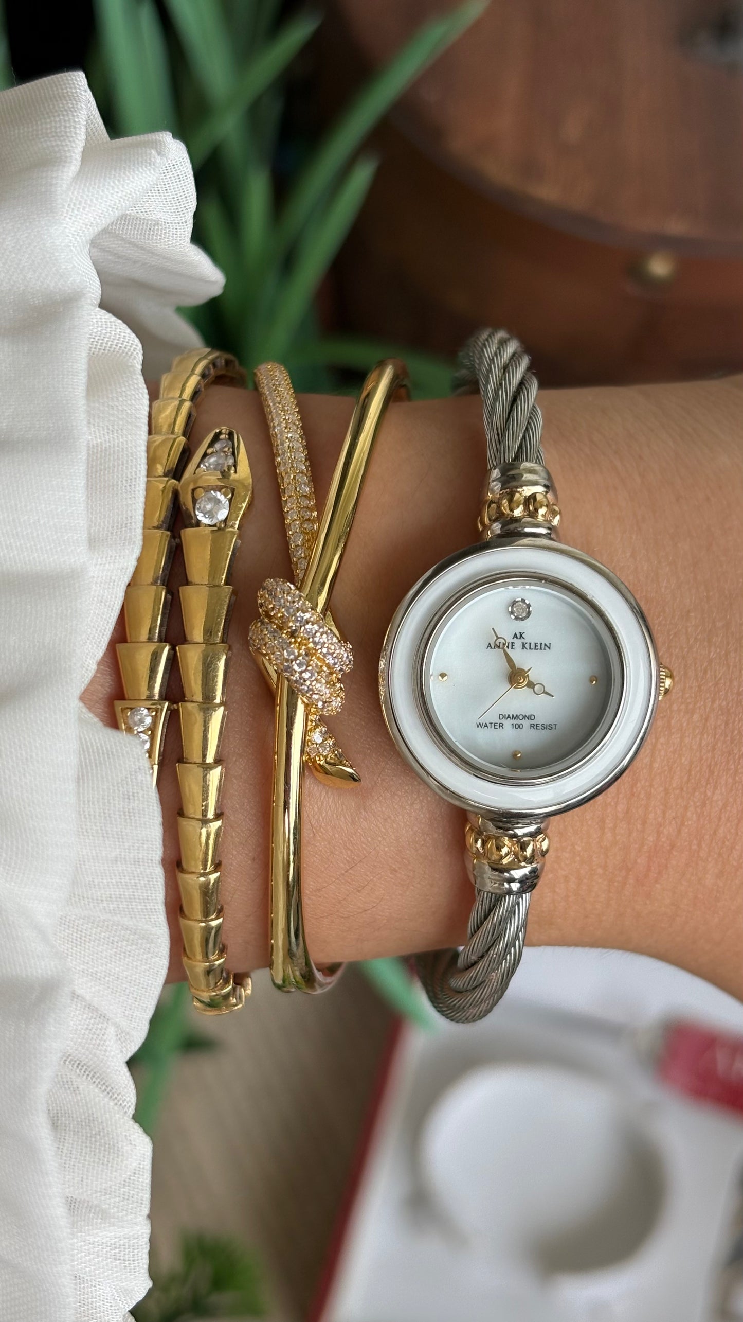 Vintage Anne Klein Interchangeable Bezel Set Watch in Silver Tone Charriol Style