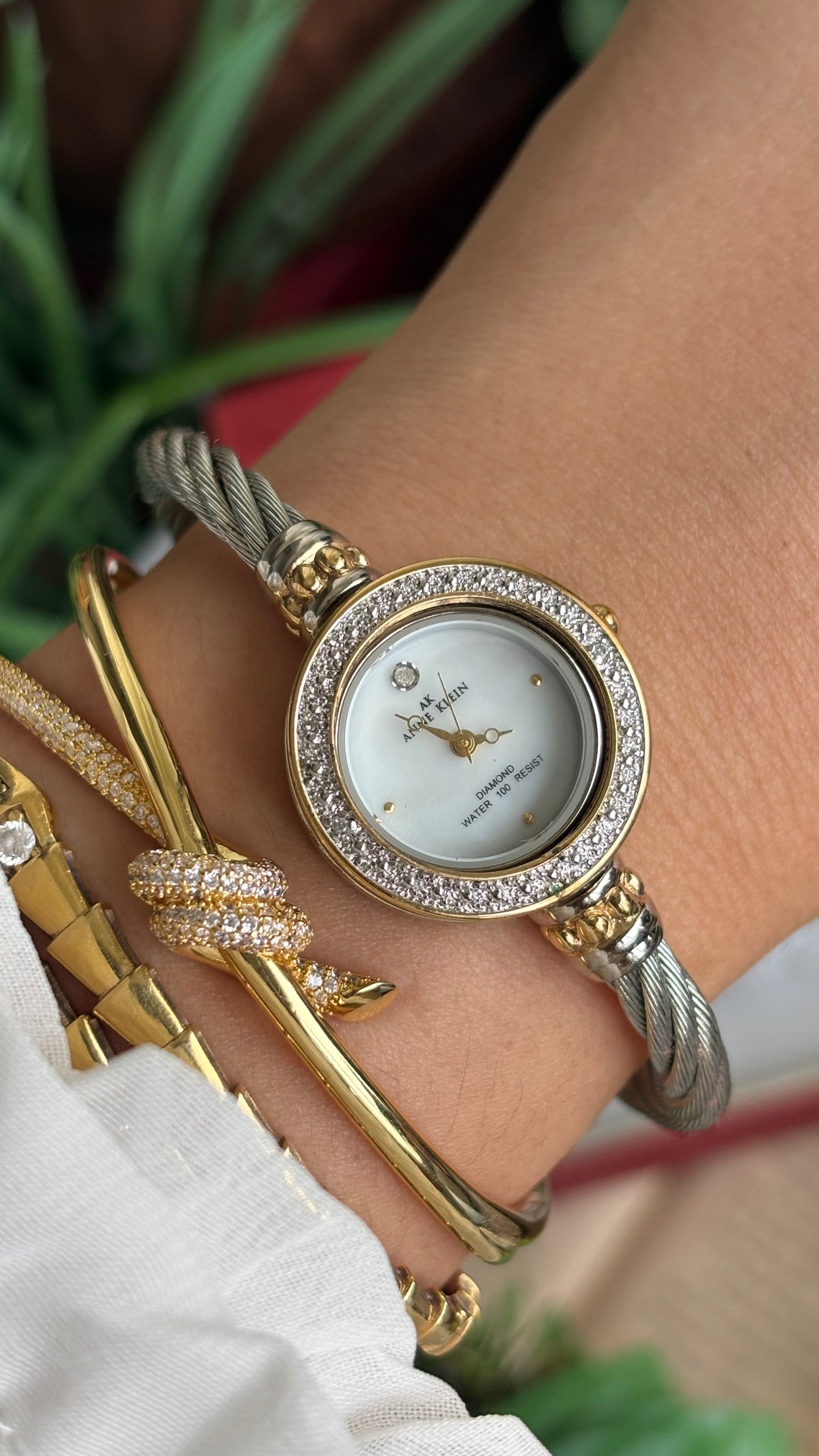 Vintage Anne Klein Interchangeable Bezel Set Watch in Silver Tone Charriol Style