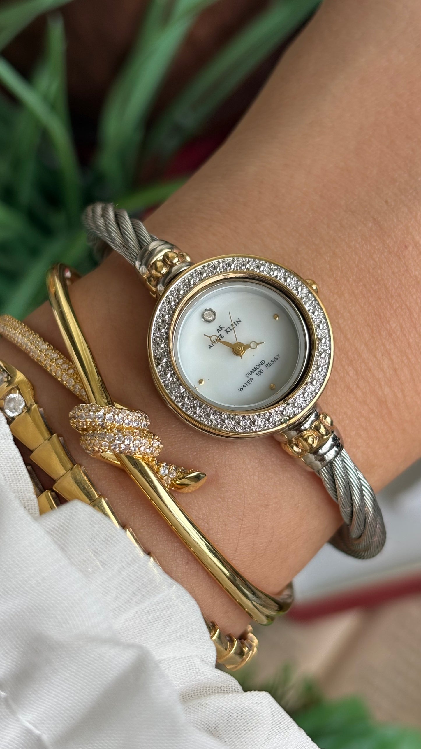 Vintage Anne Klein Interchangeable Bezel Set Watch in Silver Tone Charriol Style