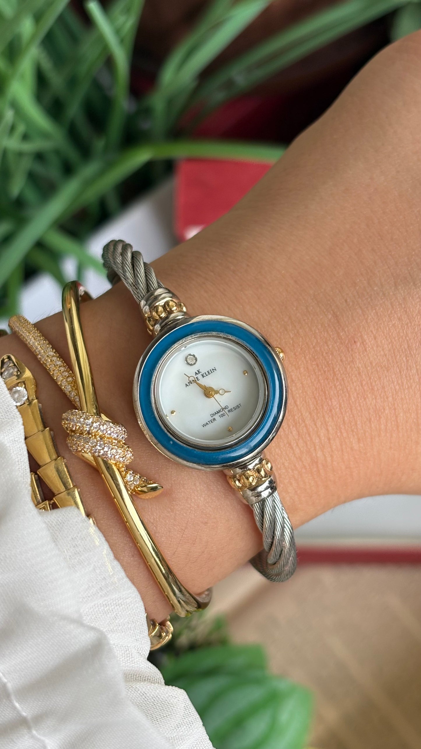 Vintage Anne Klein Interchangeable Bezel Set Watch in Silver Tone Charriol Style
