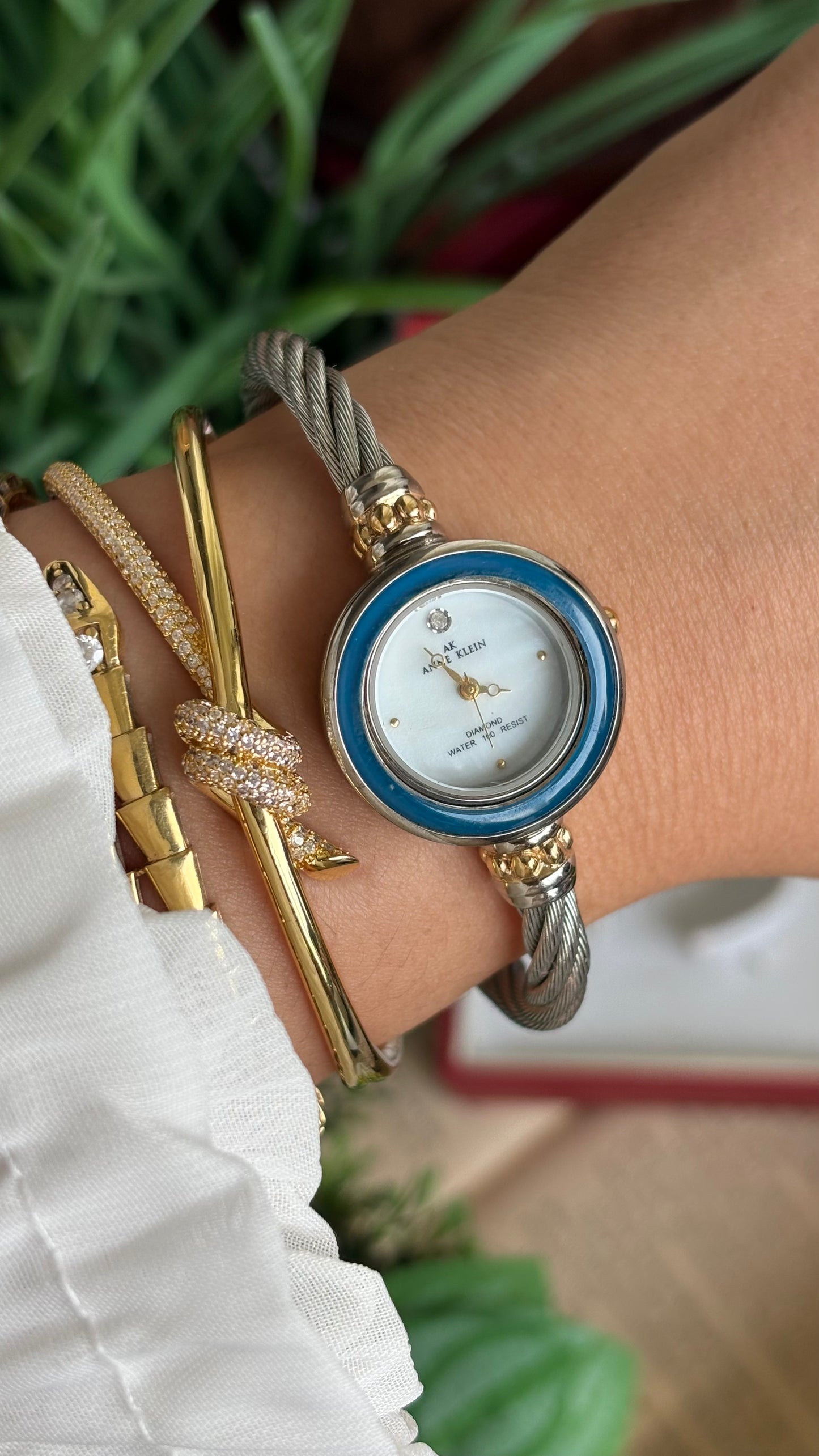 Vintage Anne Klein Interchangeable Bezel Set Watch in Silver Tone Charriol Style