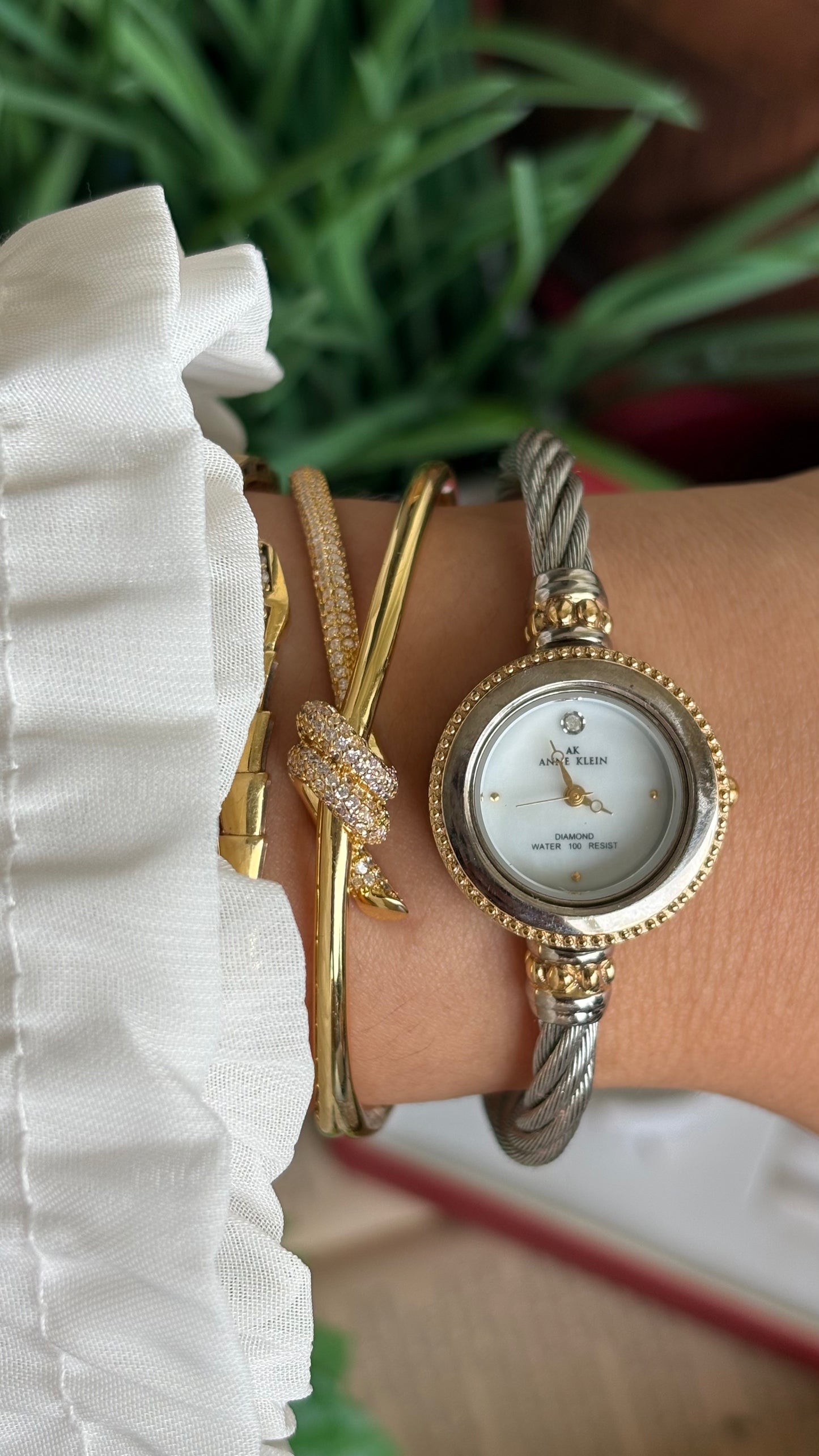 Vintage Anne Klein Interchangeable Bezel Set Watch in Silver Tone Charriol Style