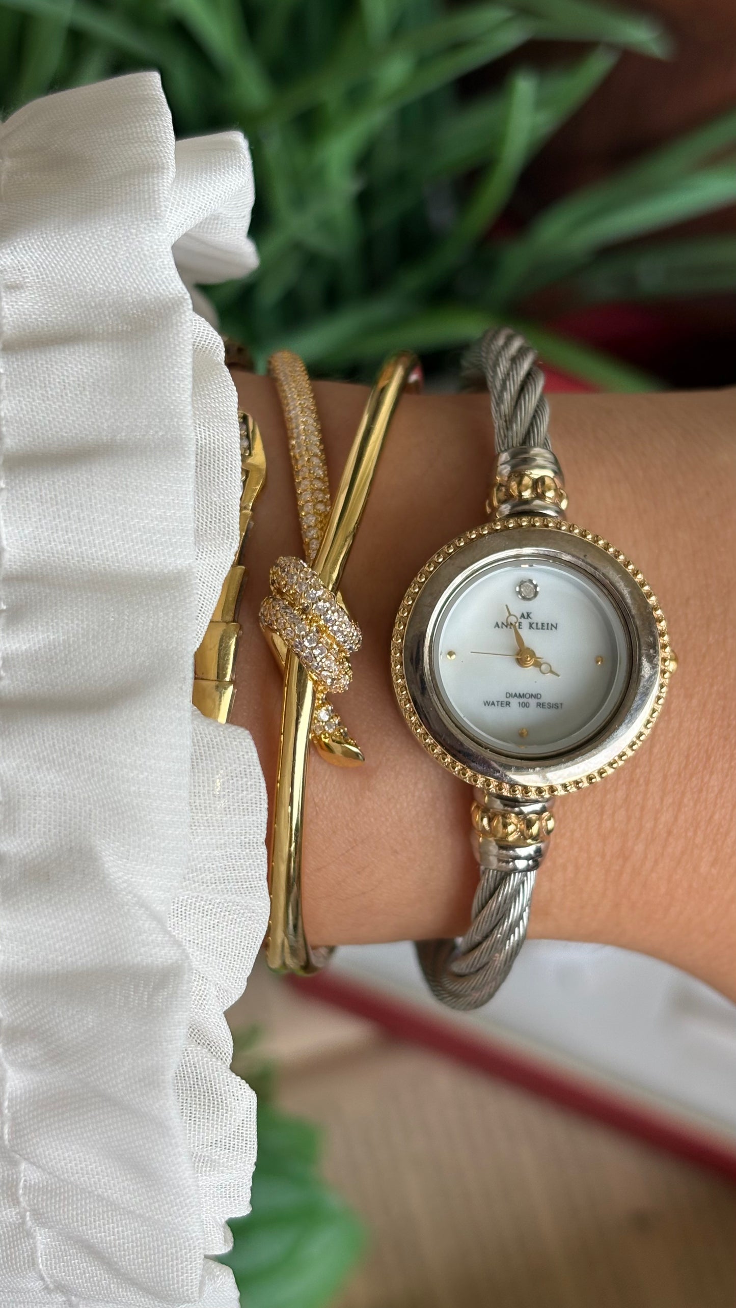 Vintage Anne Klein Interchangeable Bezel Set Watch in Silver Tone Charriol Style