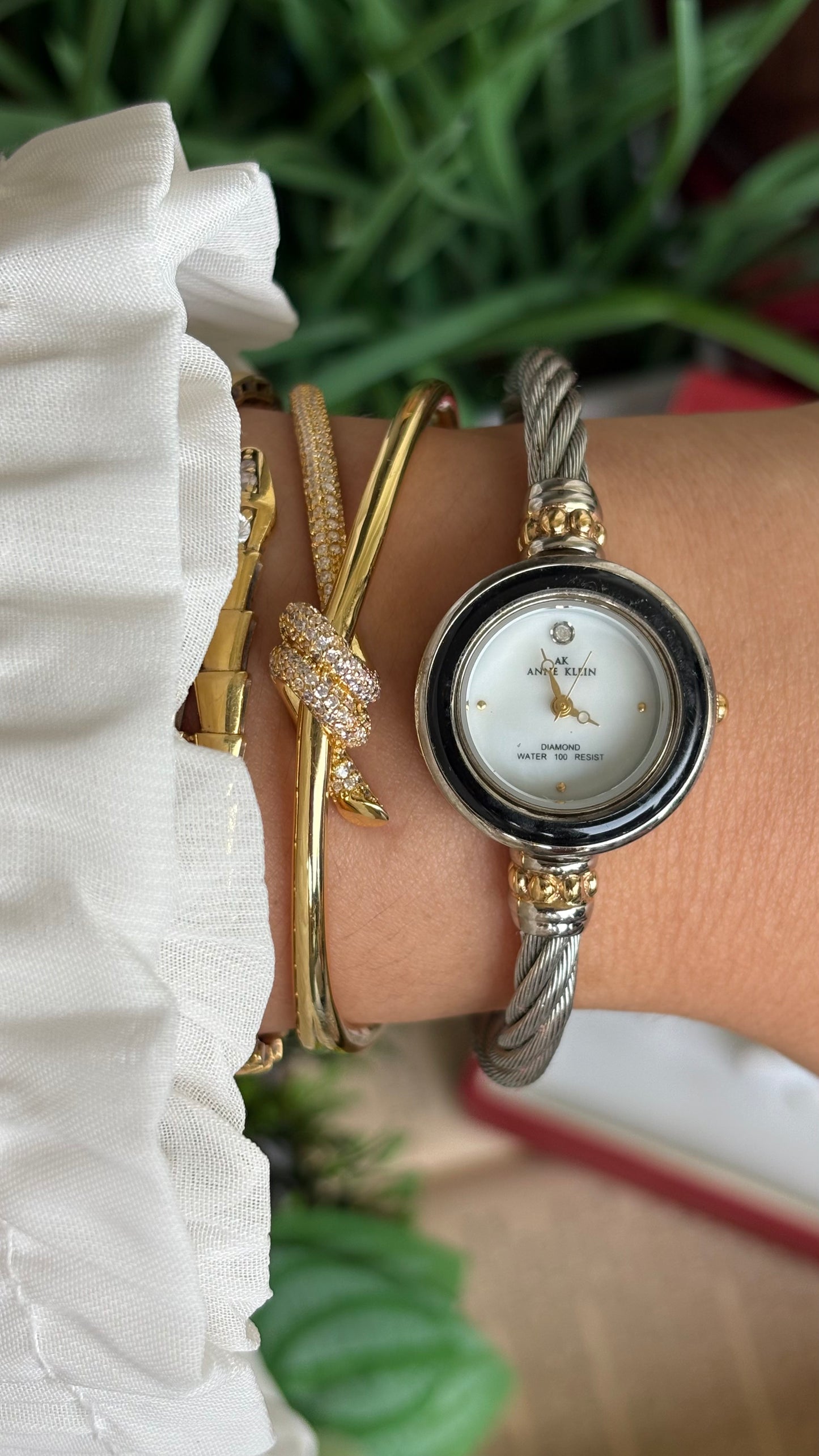 Vintage Anne Klein Interchangeable Bezel Set Watch in Silver Tone Charriol Style