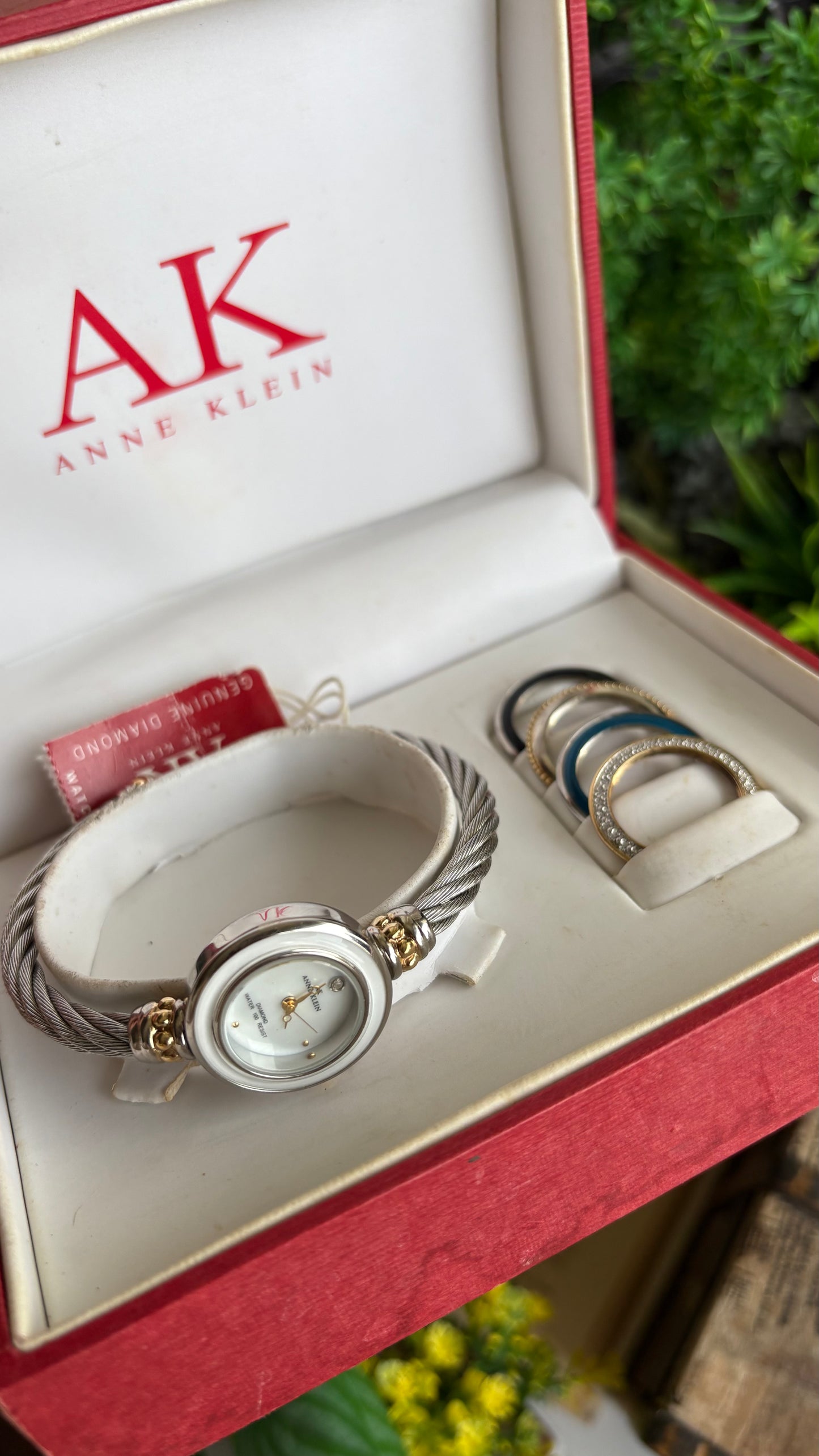 Vintage Anne Klein Interchangeable Bezel Set Watch in Silver Tone Charriol Style