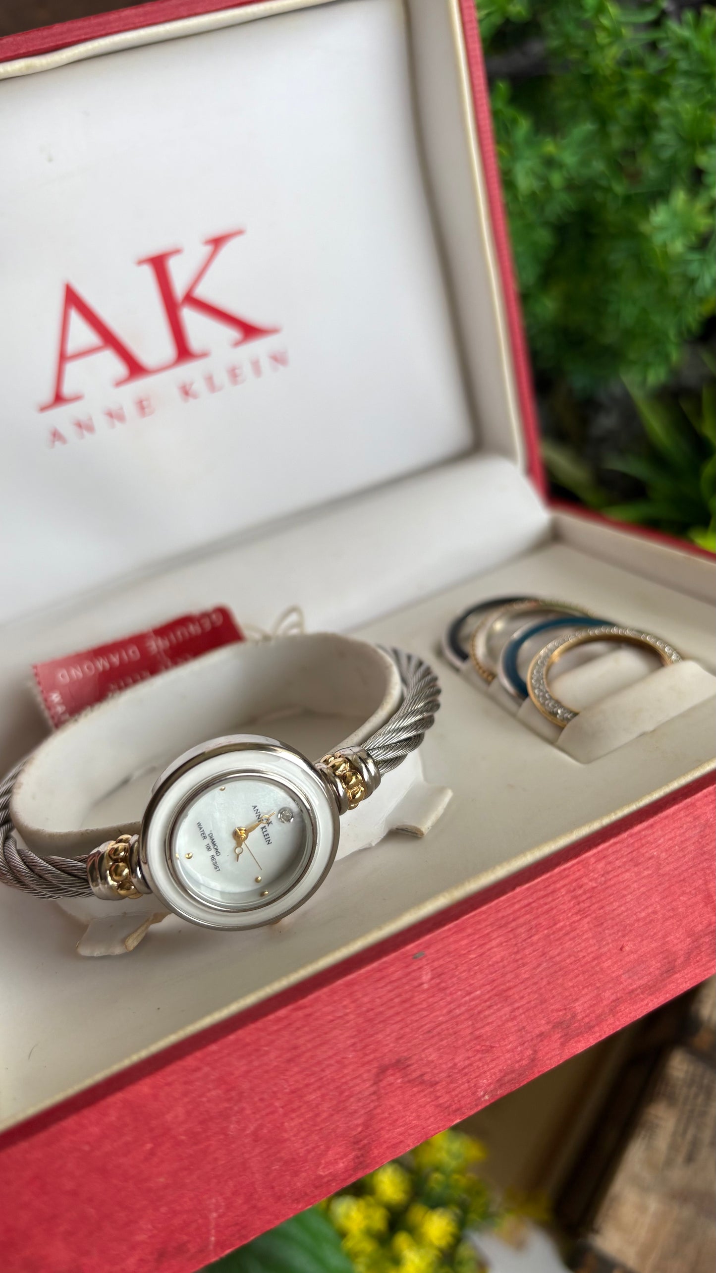Vintage Anne Klein Interchangeable Bezel Set Watch in Silver Tone Charriol Style