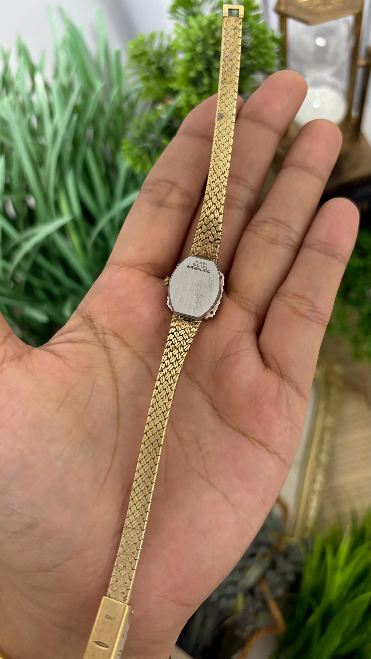 Rare Vintage Precision by Gruen Bejeweled Bezel Hexagon Dress Watch in Gold Tone Quartz