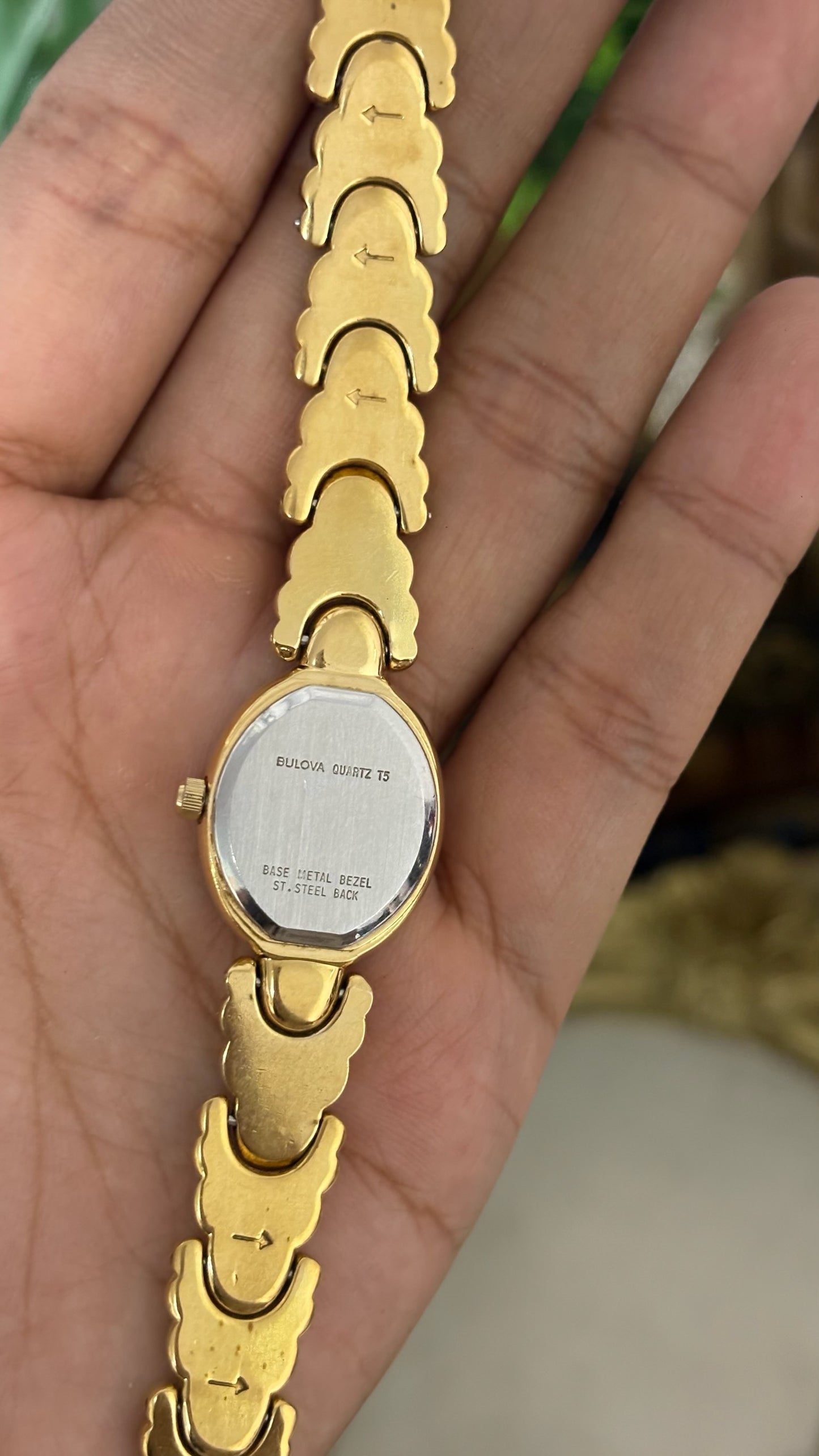 Extremely Rare Vintage Bulova Bejeweled Princess Bracelet Watch in Gold Tone Quartz