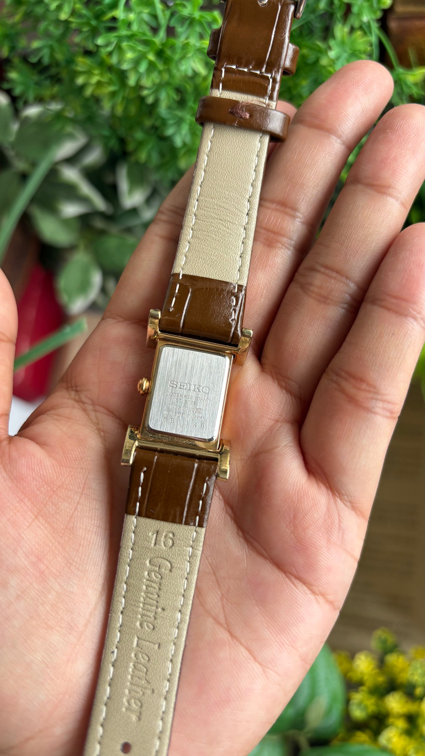 Extremely Rare Vintage Seiko Women’s Tank Watch in Brown Leather Strap Pearl Dial