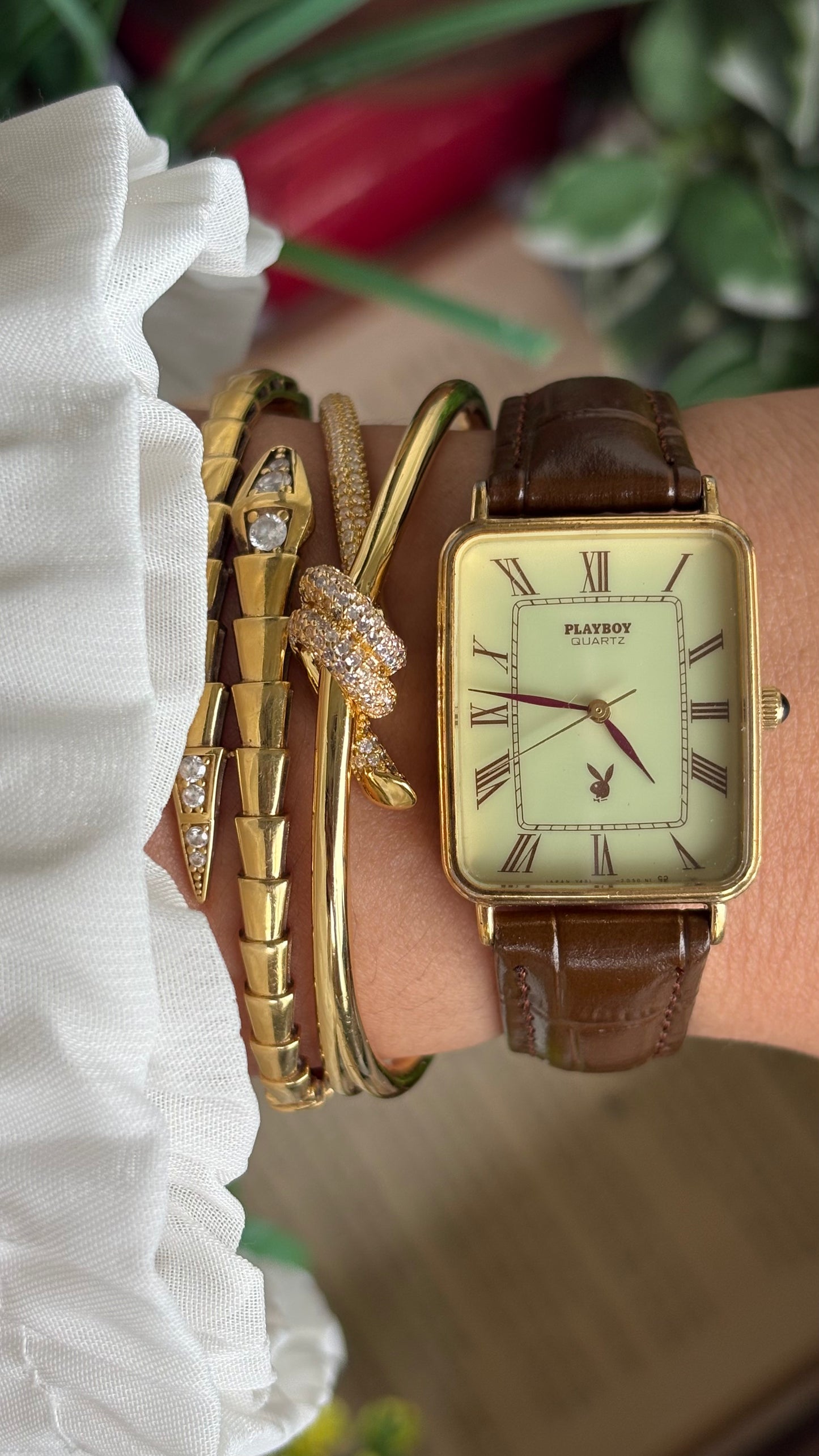 Vintage Seiko Playboy Men’s Tank Watch in Brown Leather Strap Roman Dial