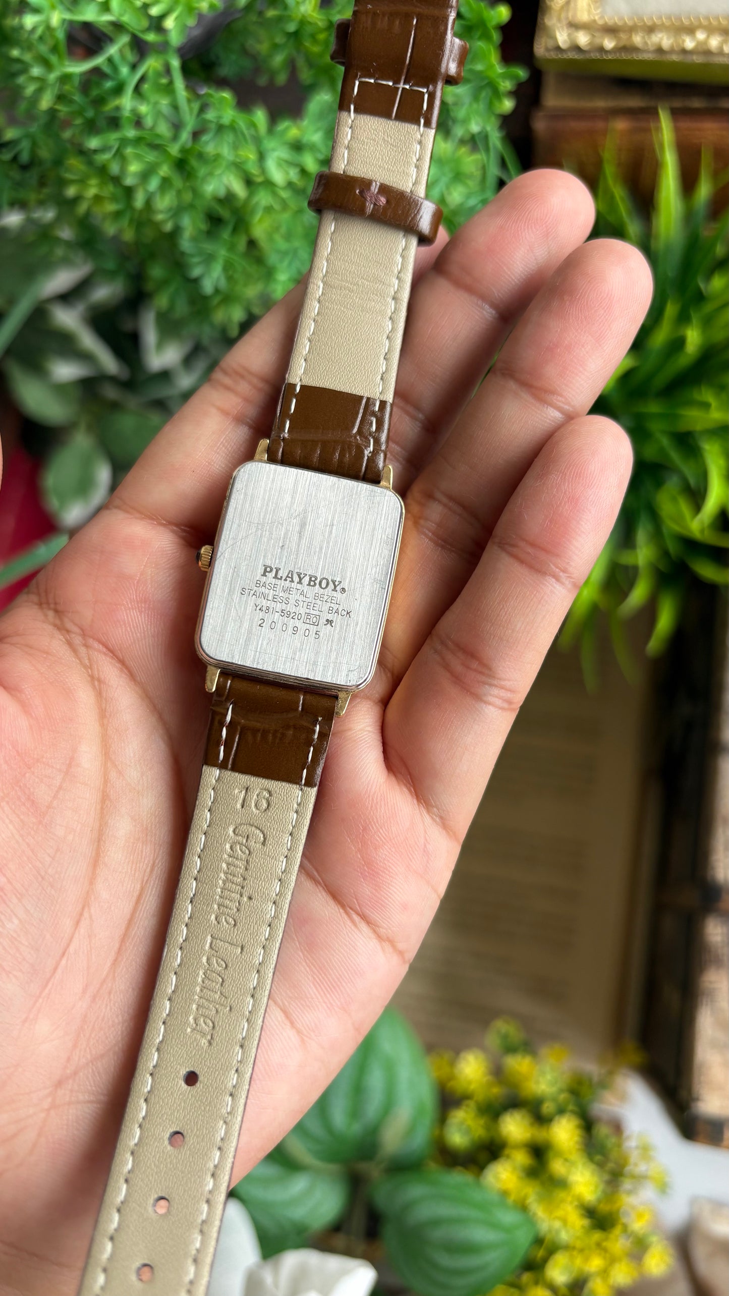 Vintage Seiko Playboy Men’s Tank Watch in Brown Leather Strap Roman Dial