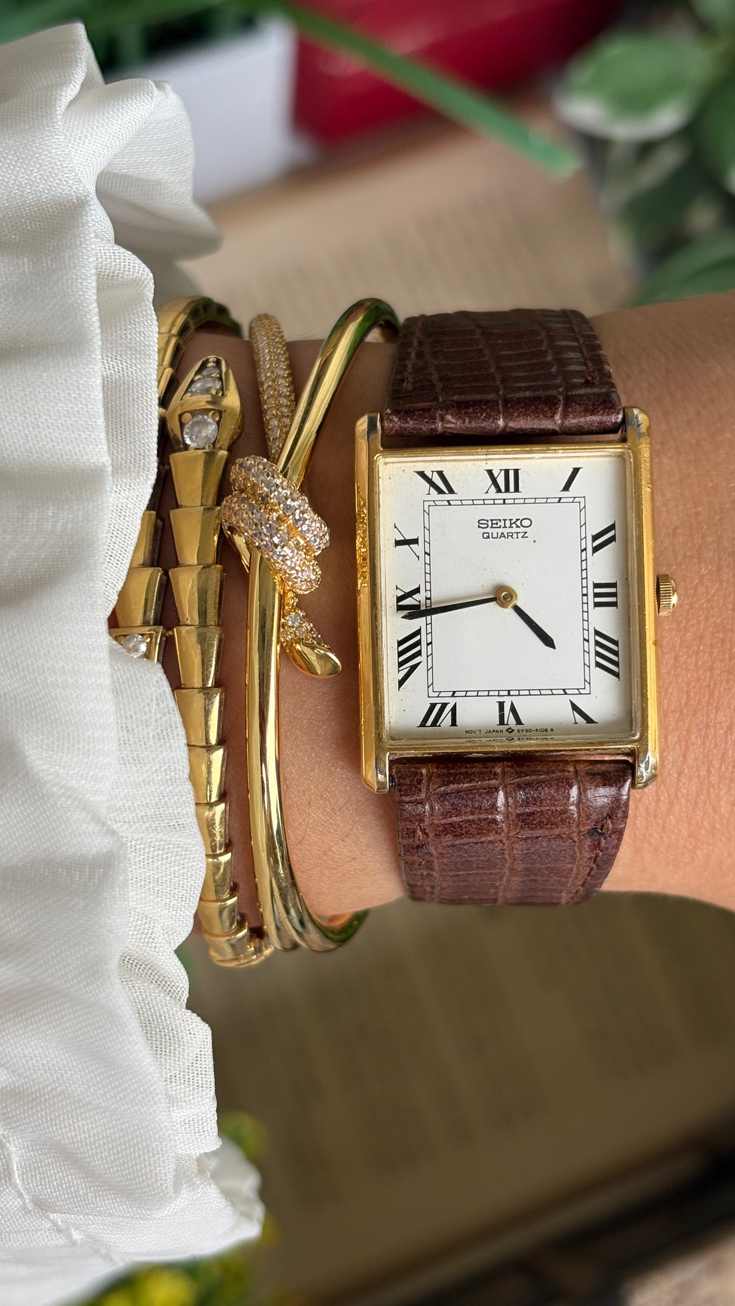 Extremely Rare 1970s Vintage Seiko Tank Men’s Dress Watch in Brown Leather Strap Roman Dial