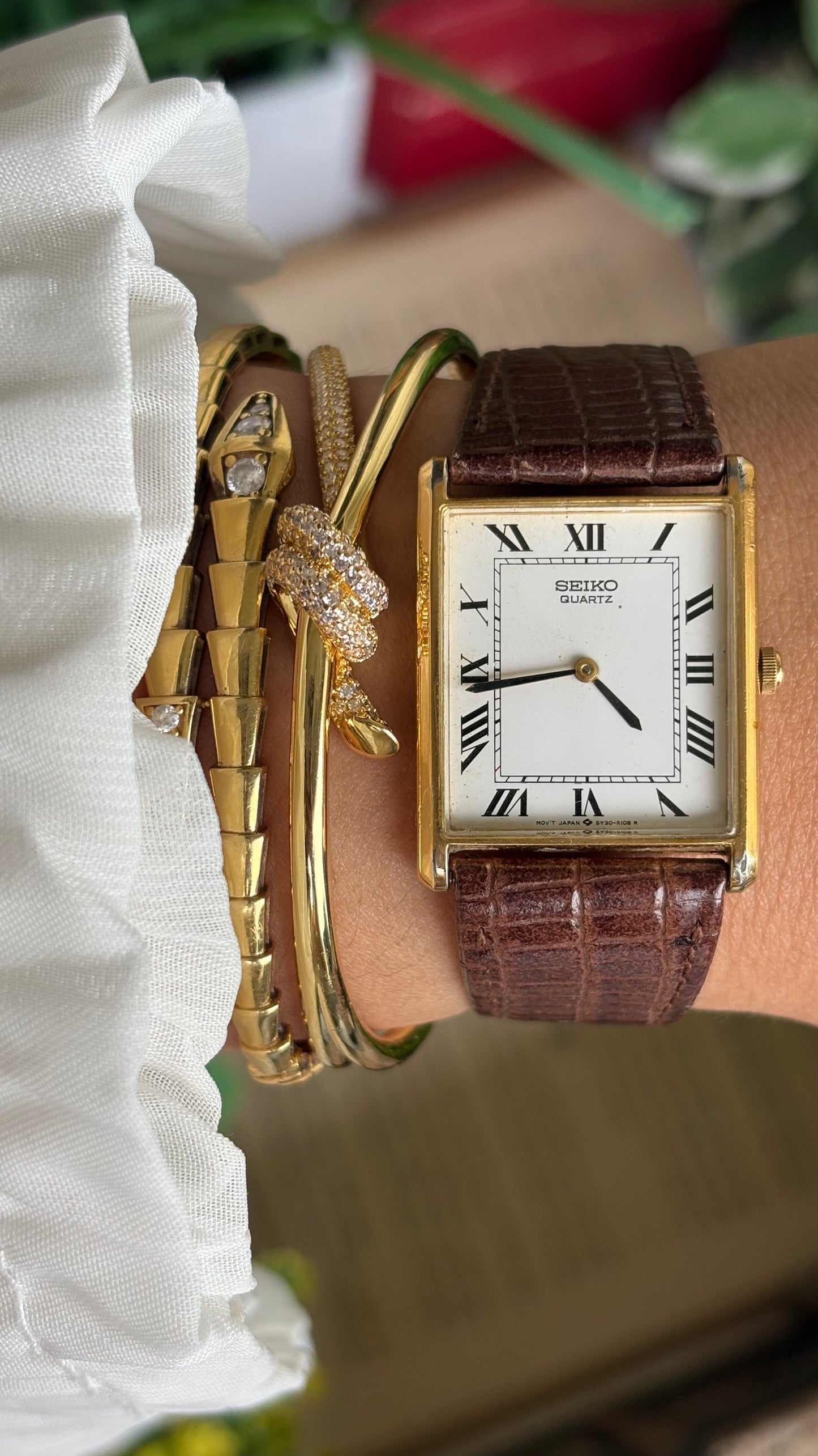 Extremely Rare 1970s Vintage Seiko Tank Men’s Dress Watch in Brown Leather Strap Roman Dial