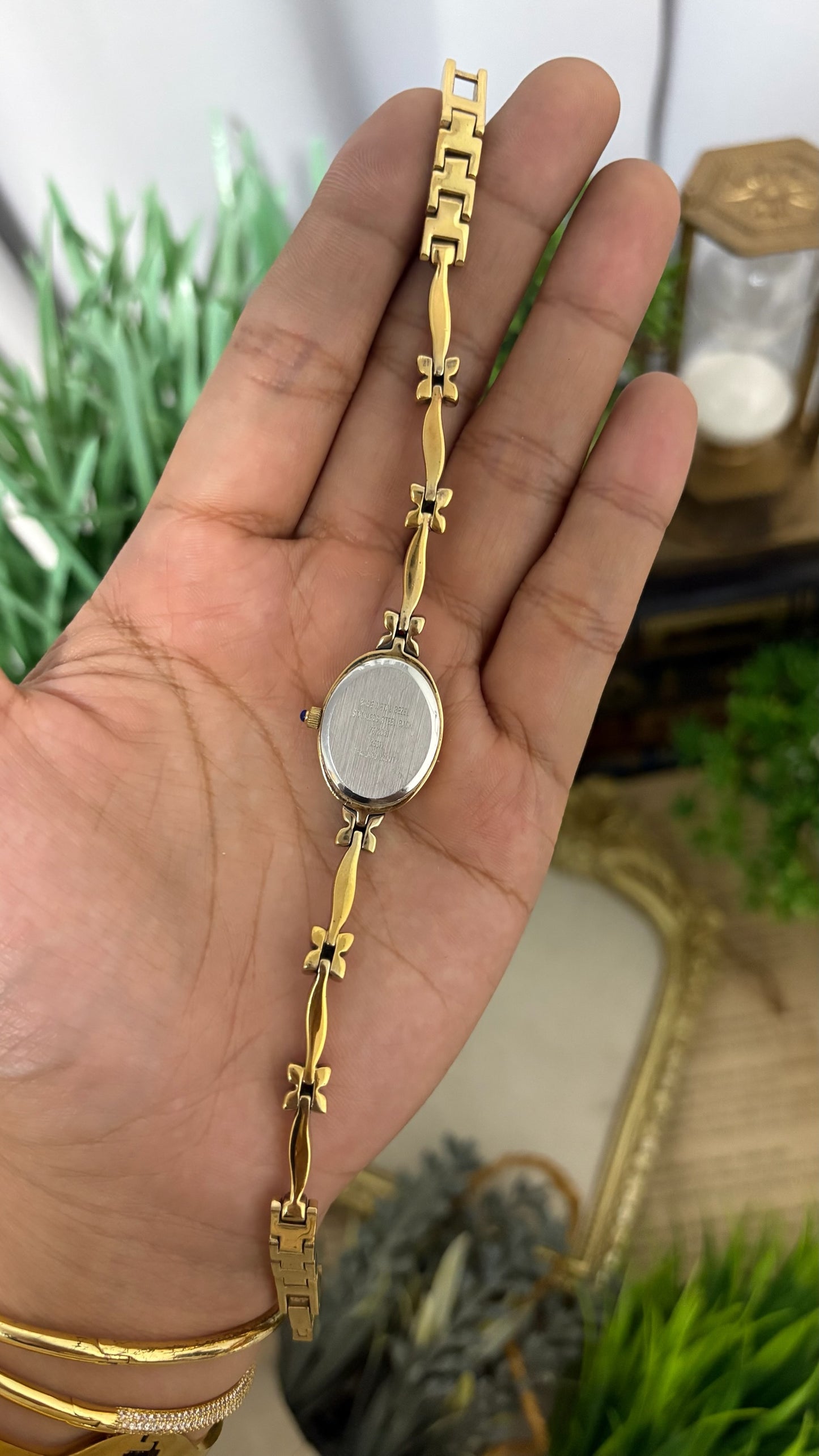 Extremely Rare Vintage Armitron Now Flower Ruby Accents Bracelet Watch in Gold Tone Quartz