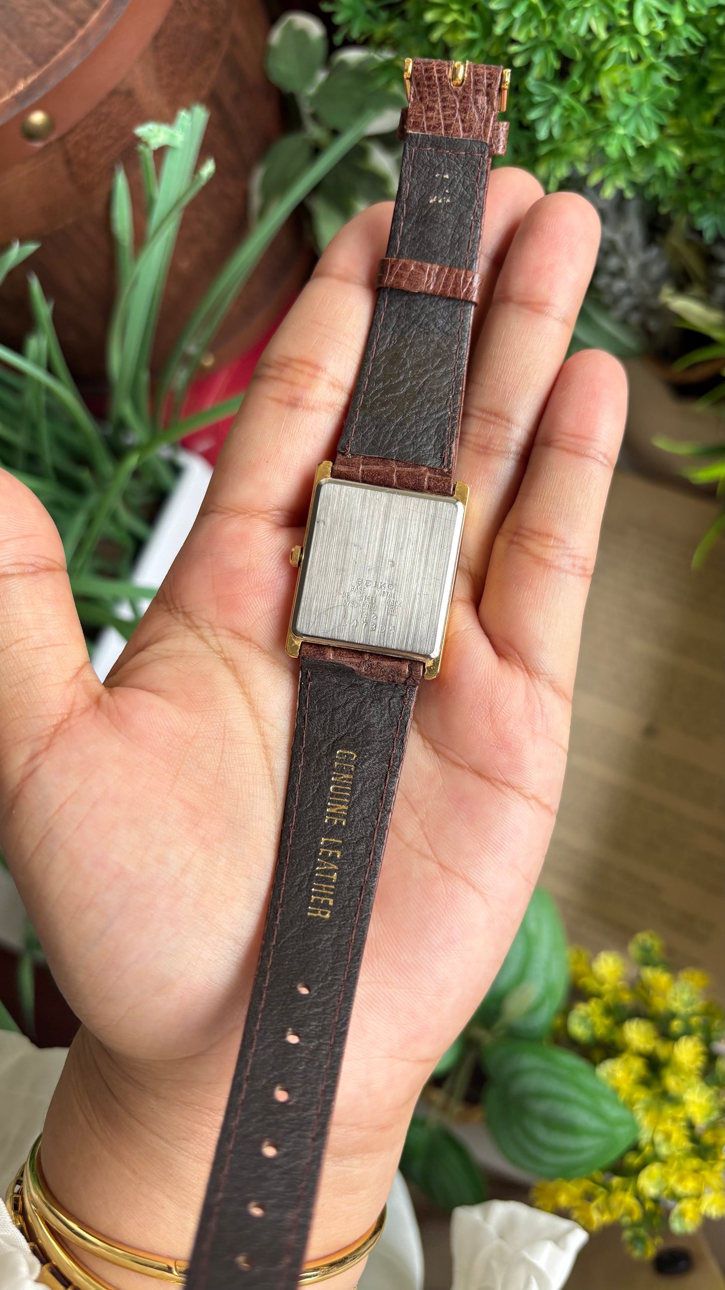 Extremely Rare 1970s Vintage Seiko Tank Men’s Dress Watch in Brown Leather Strap Roman Dial