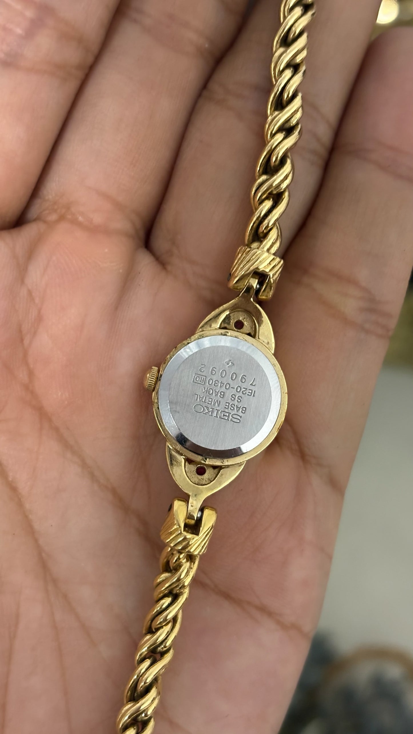 Extremely Rare Vintage Seiko Ruby Accents Rope Bracelet Watch in Gold Tone Quartz