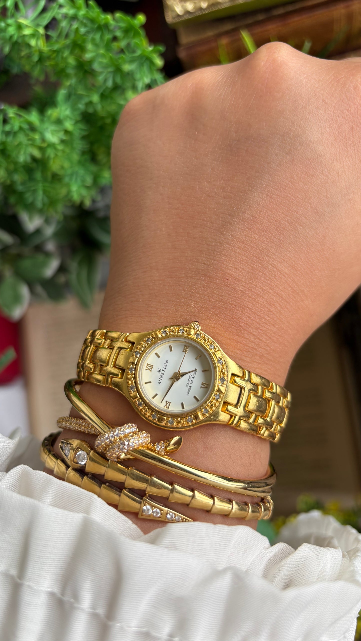 Vintage Anne Klein Bejeweled Watch in Gold Tone