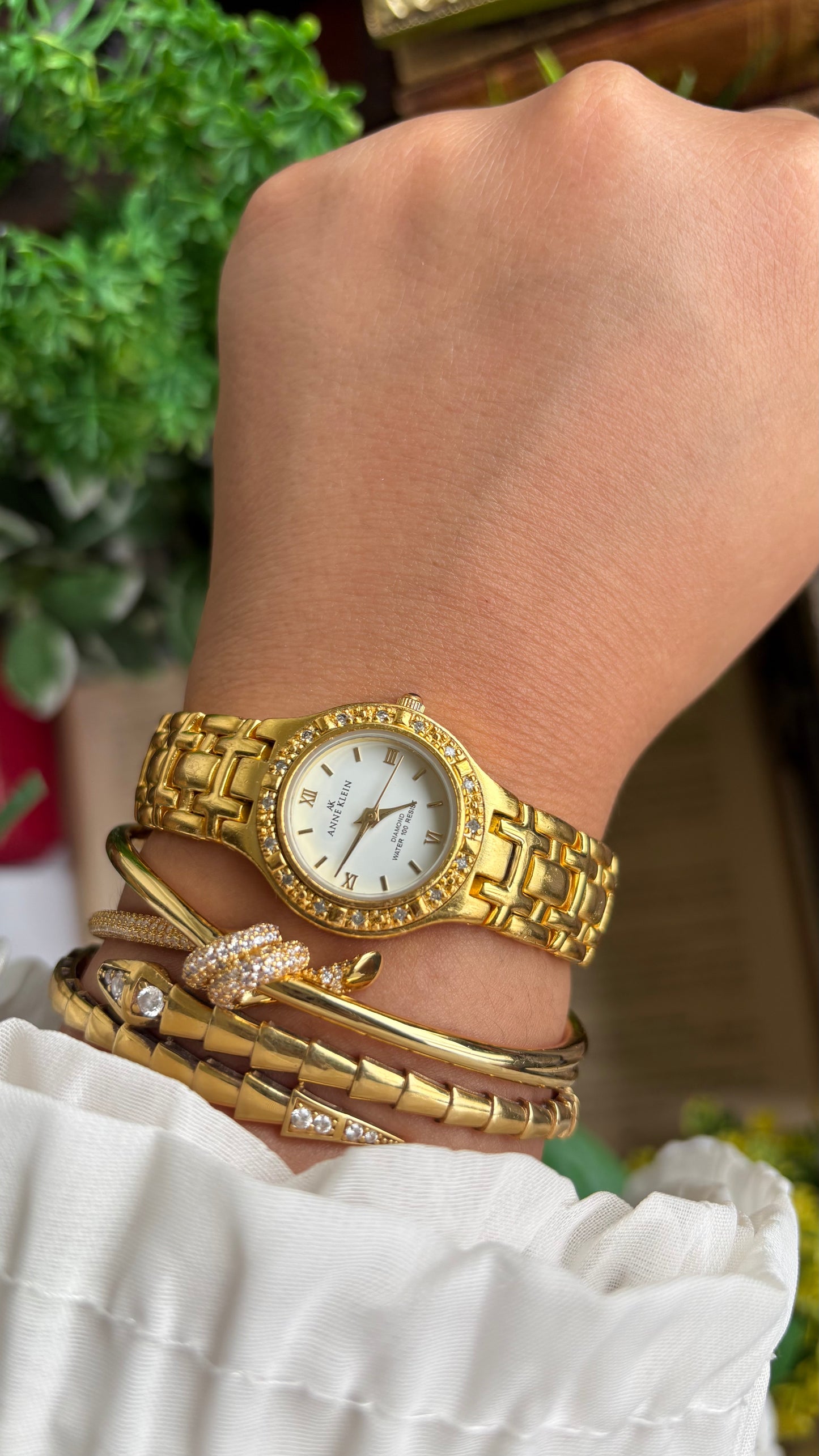 Vintage Anne Klein Bejeweled Watch in Gold Tone