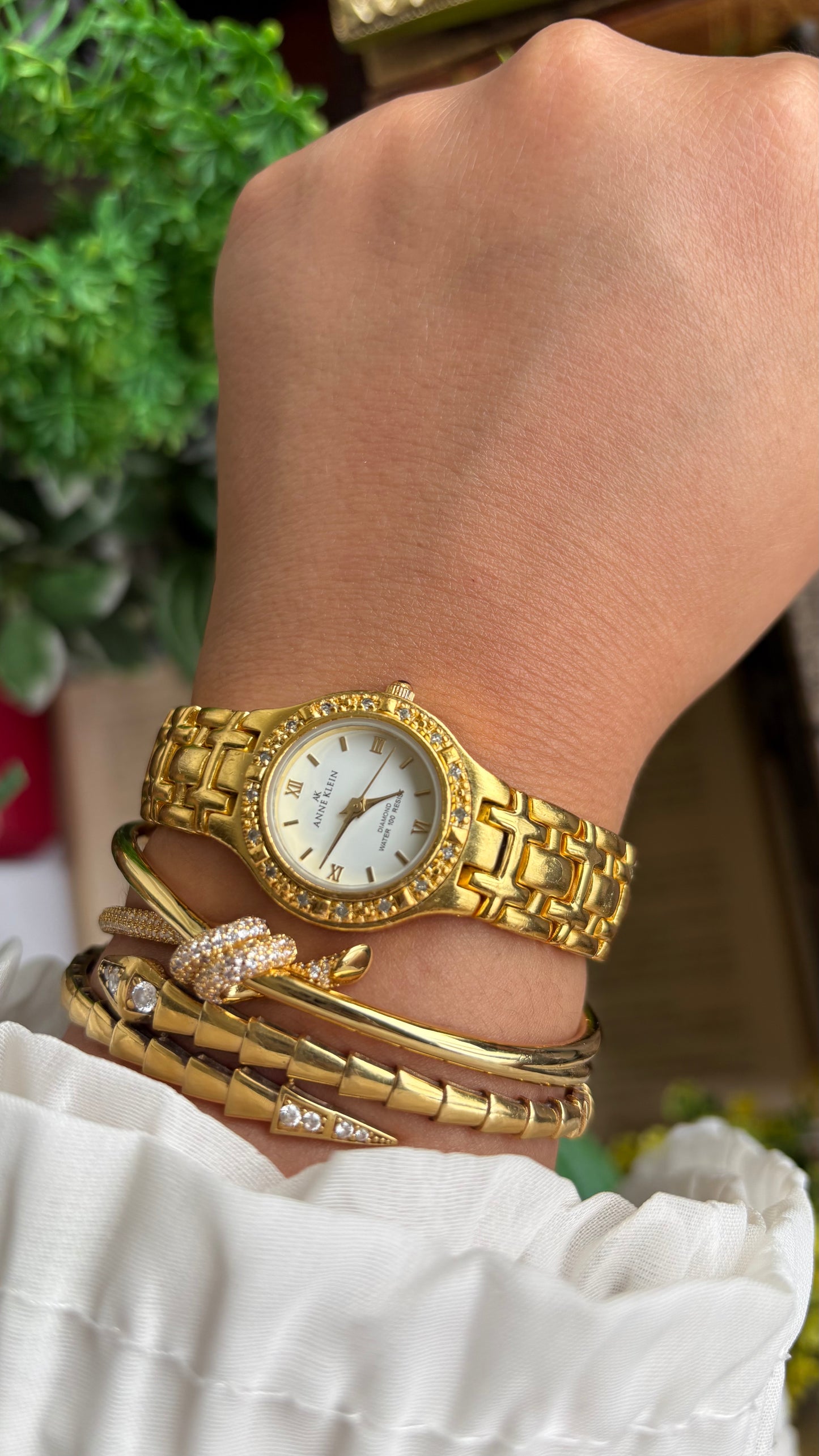 Vintage Anne Klein Bejeweled Watch in Gold Tone