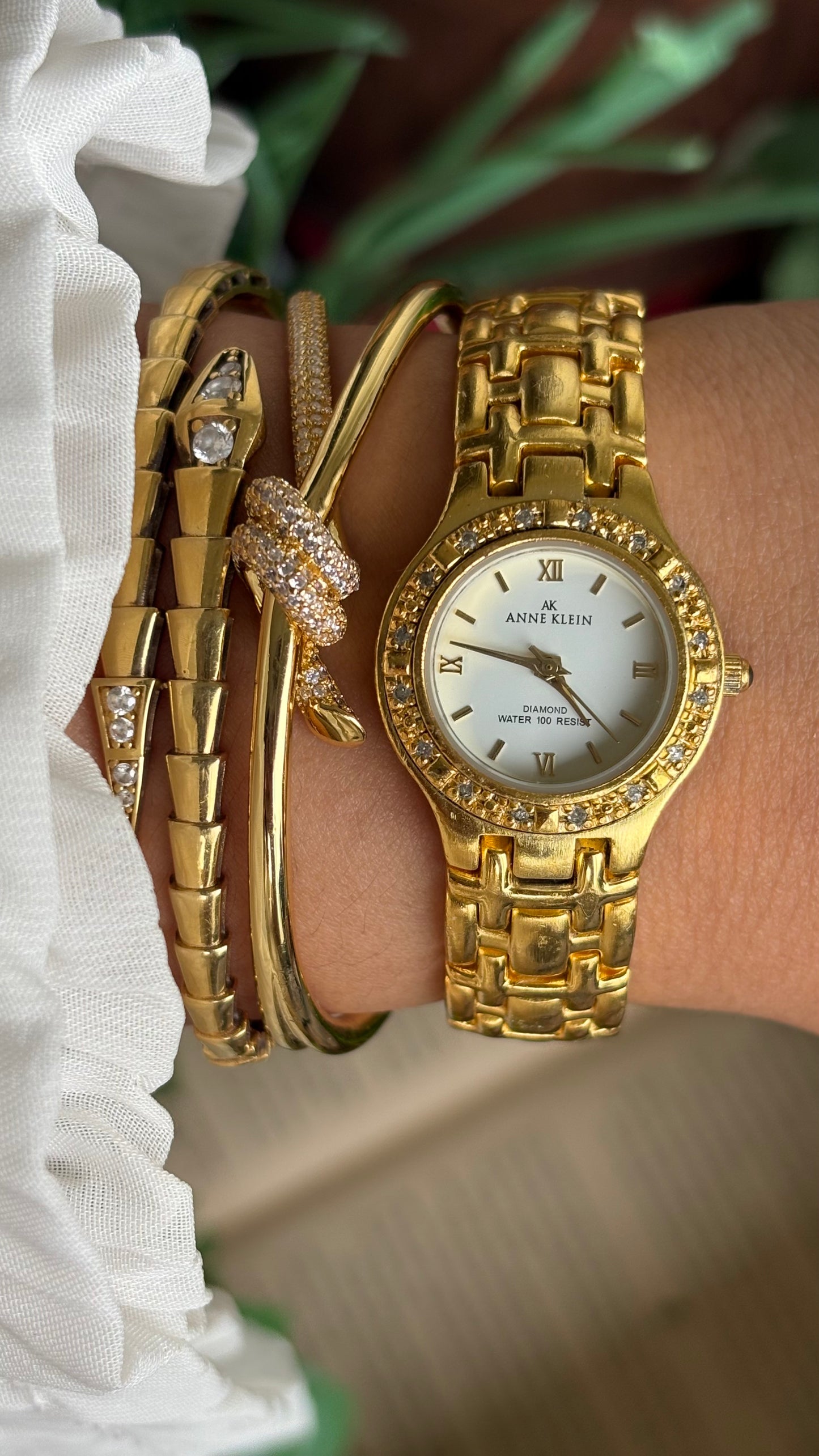 Vintage Anne Klein Bejeweled Watch in Gold Tone