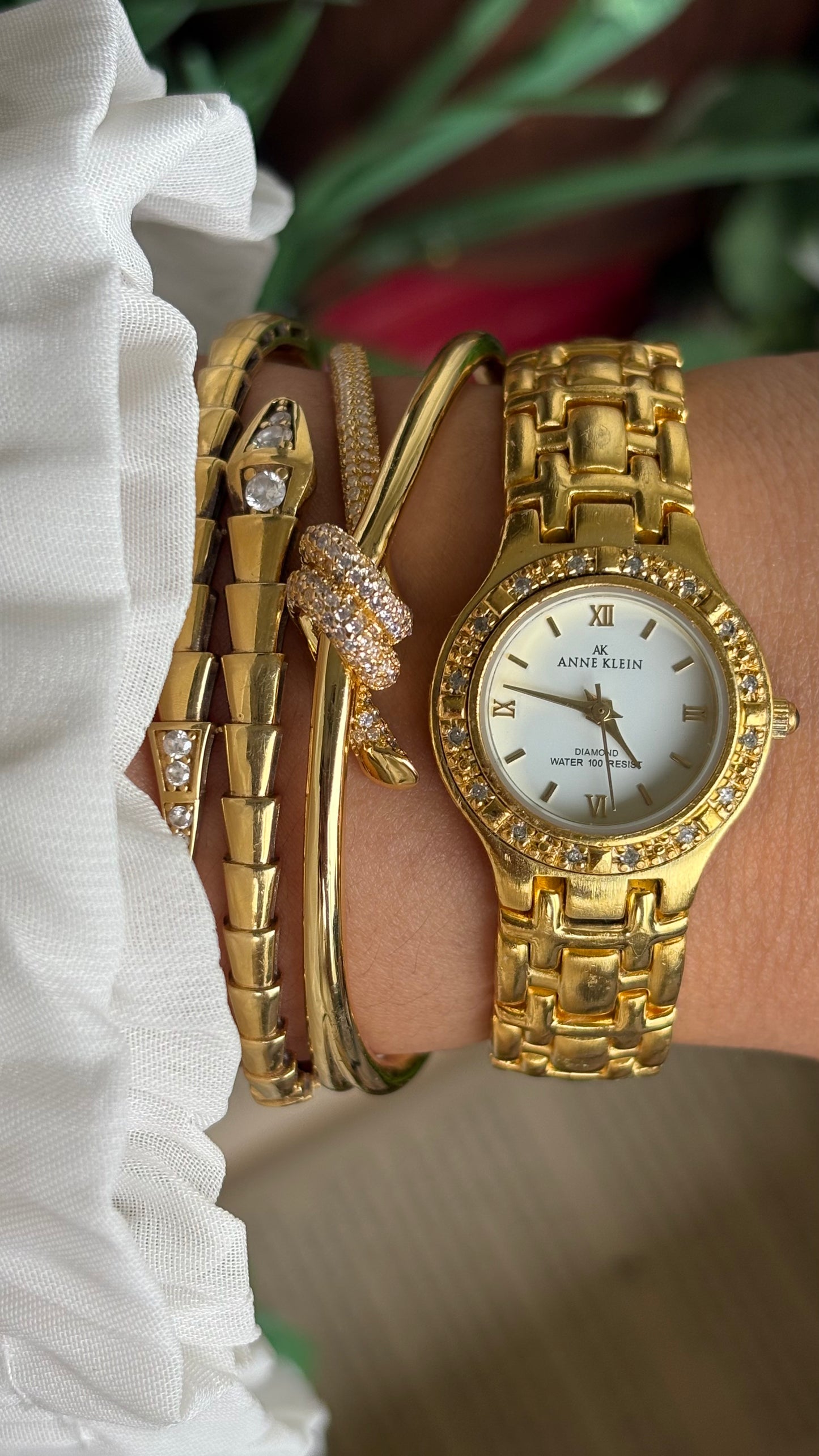 Vintage Anne Klein Bejeweled Watch in Gold Tone
