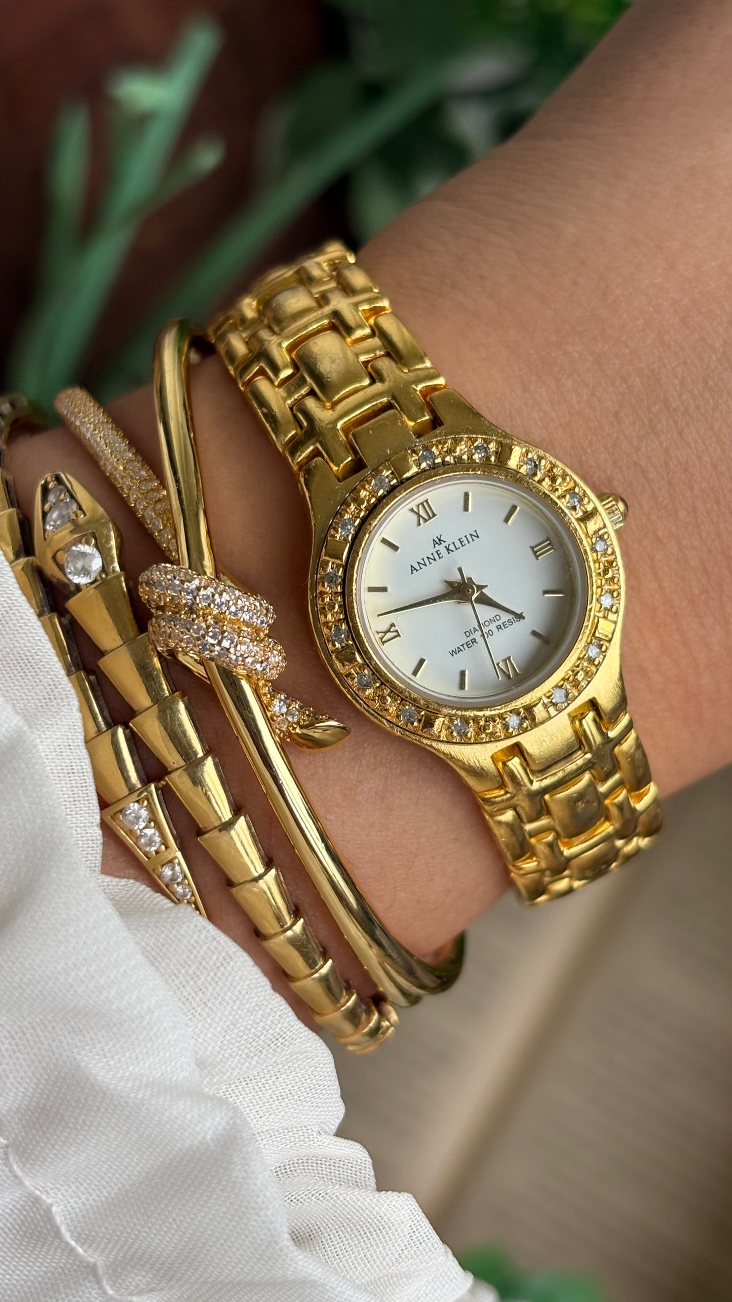 Vintage Anne Klein Bejeweled Watch in Gold Tone