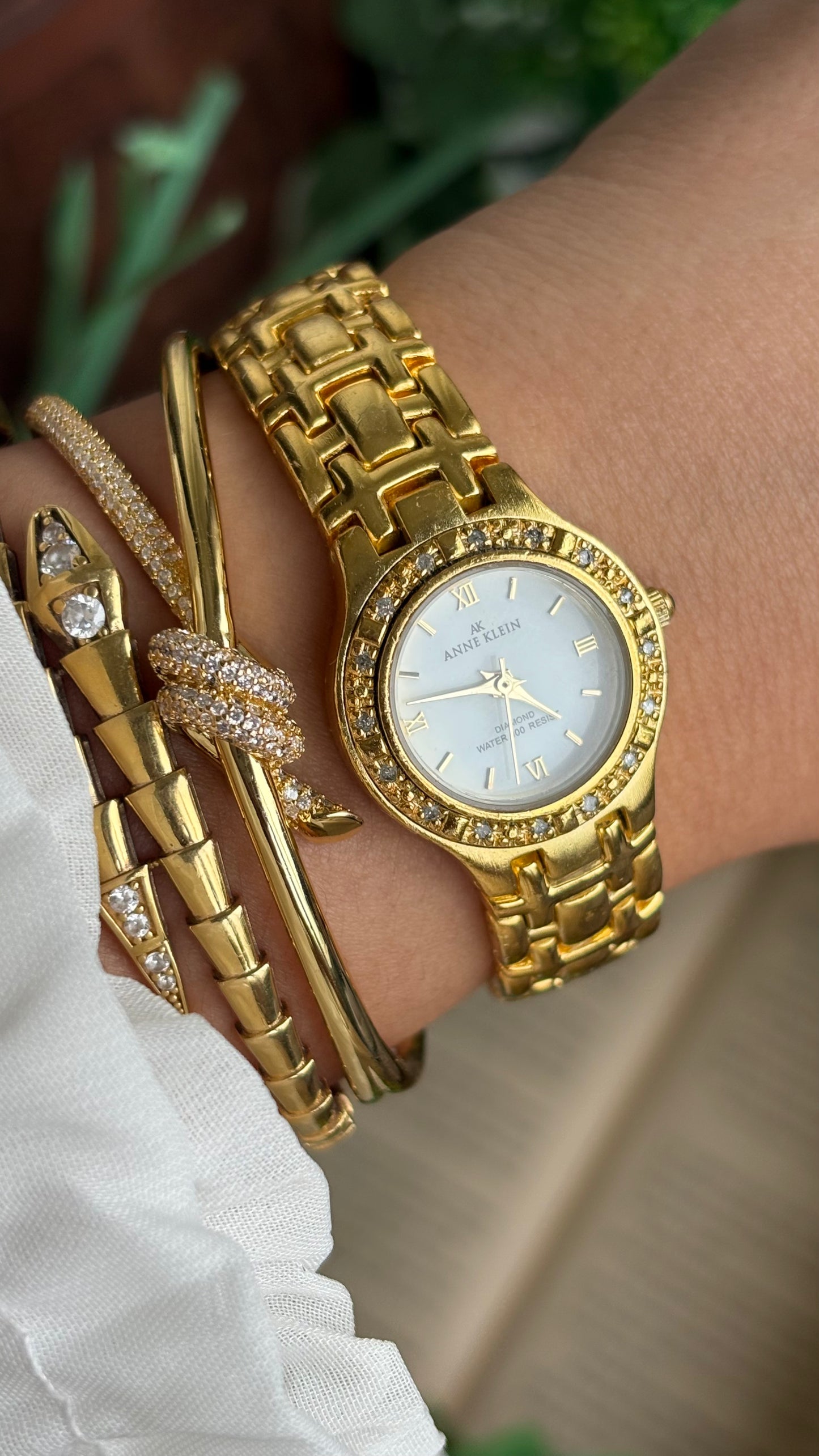 Vintage Anne Klein Bejeweled Watch in Gold Tone